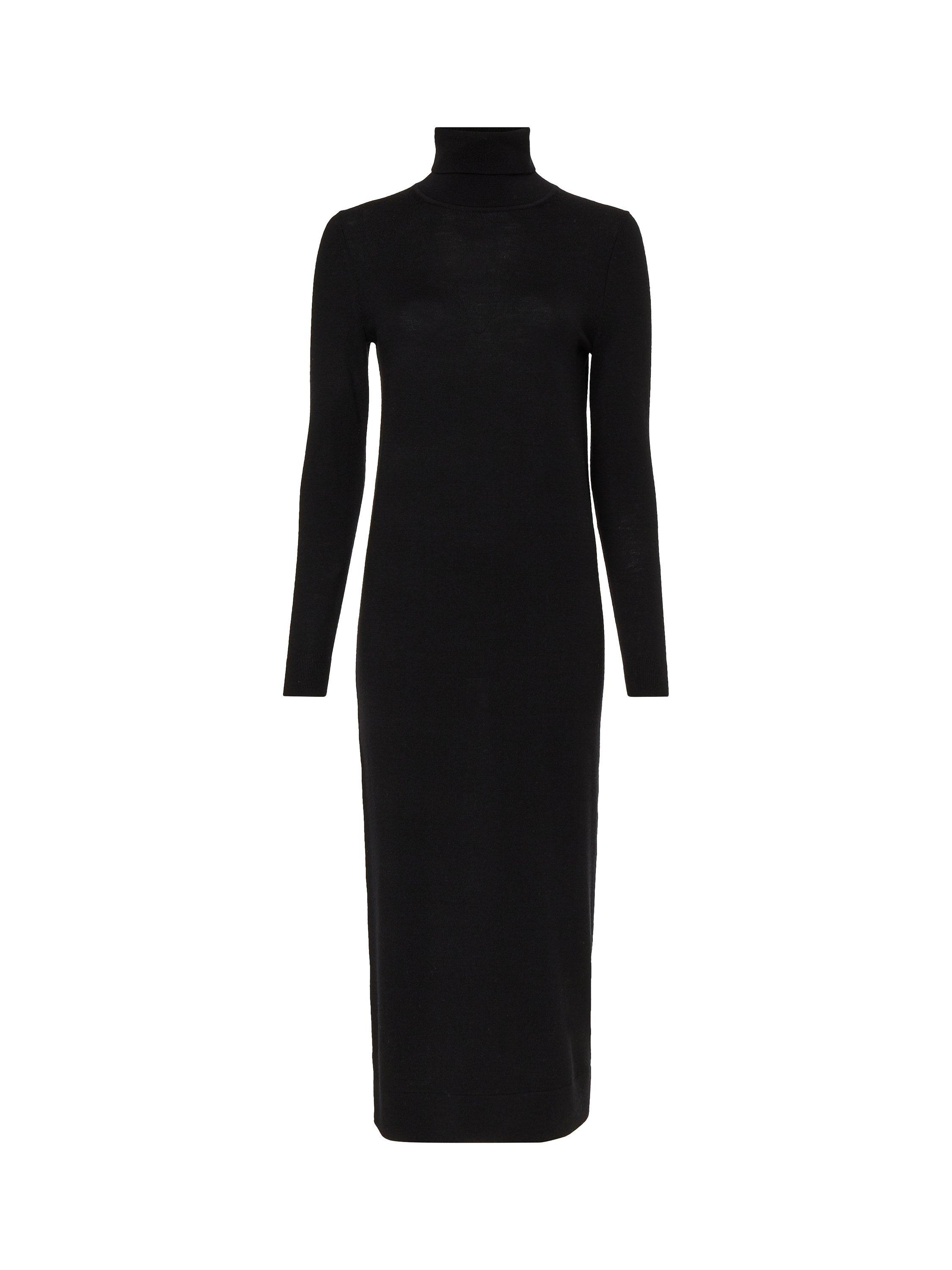 Product image 4 of 4, which shows Calvin Klein Pure Wool Roll Neck Midi Dress, Black, XS