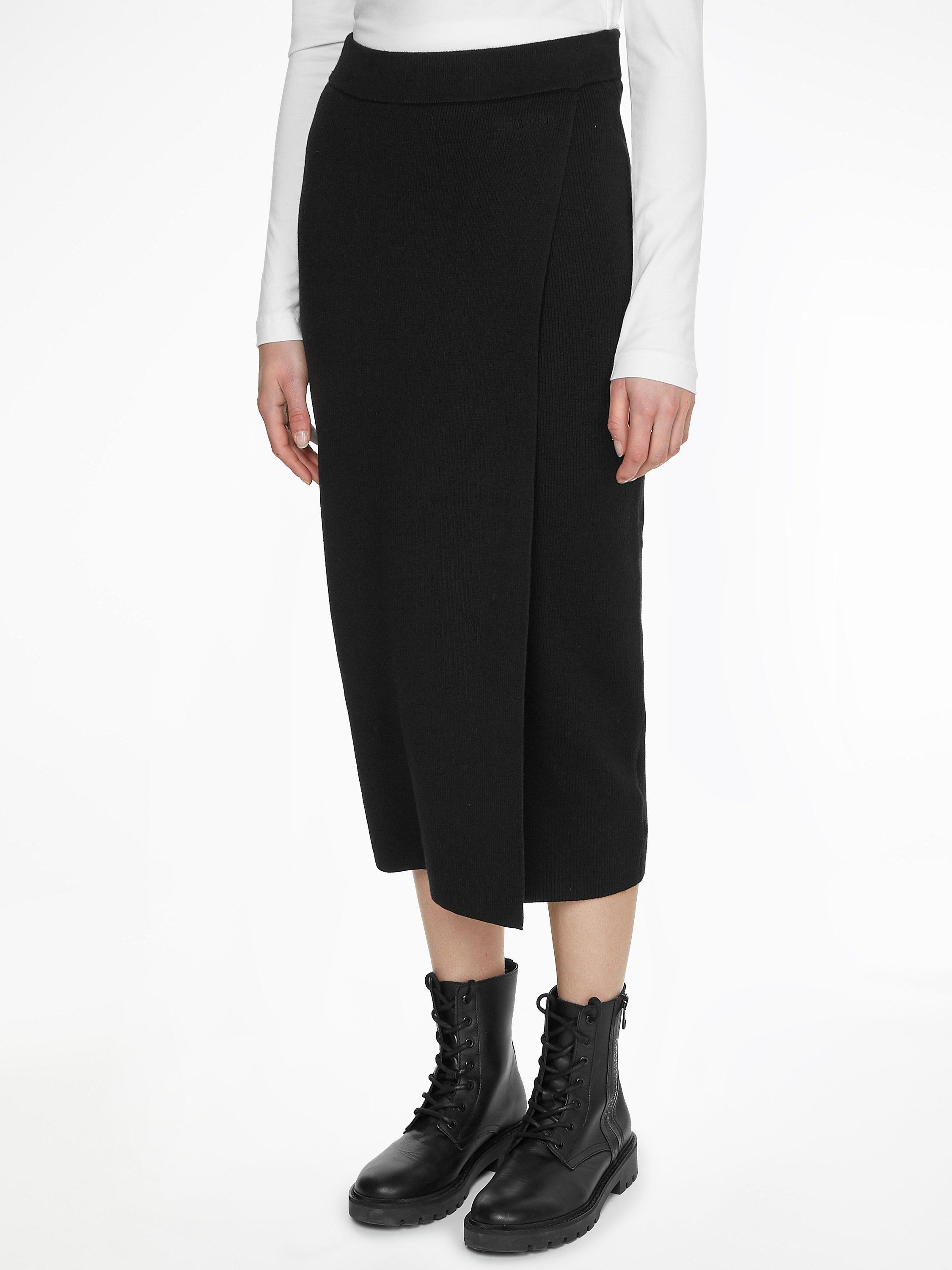 Product image 1 of 4, which shows Calvin Klein Wool Blend Fitted Skirt, Black, XS