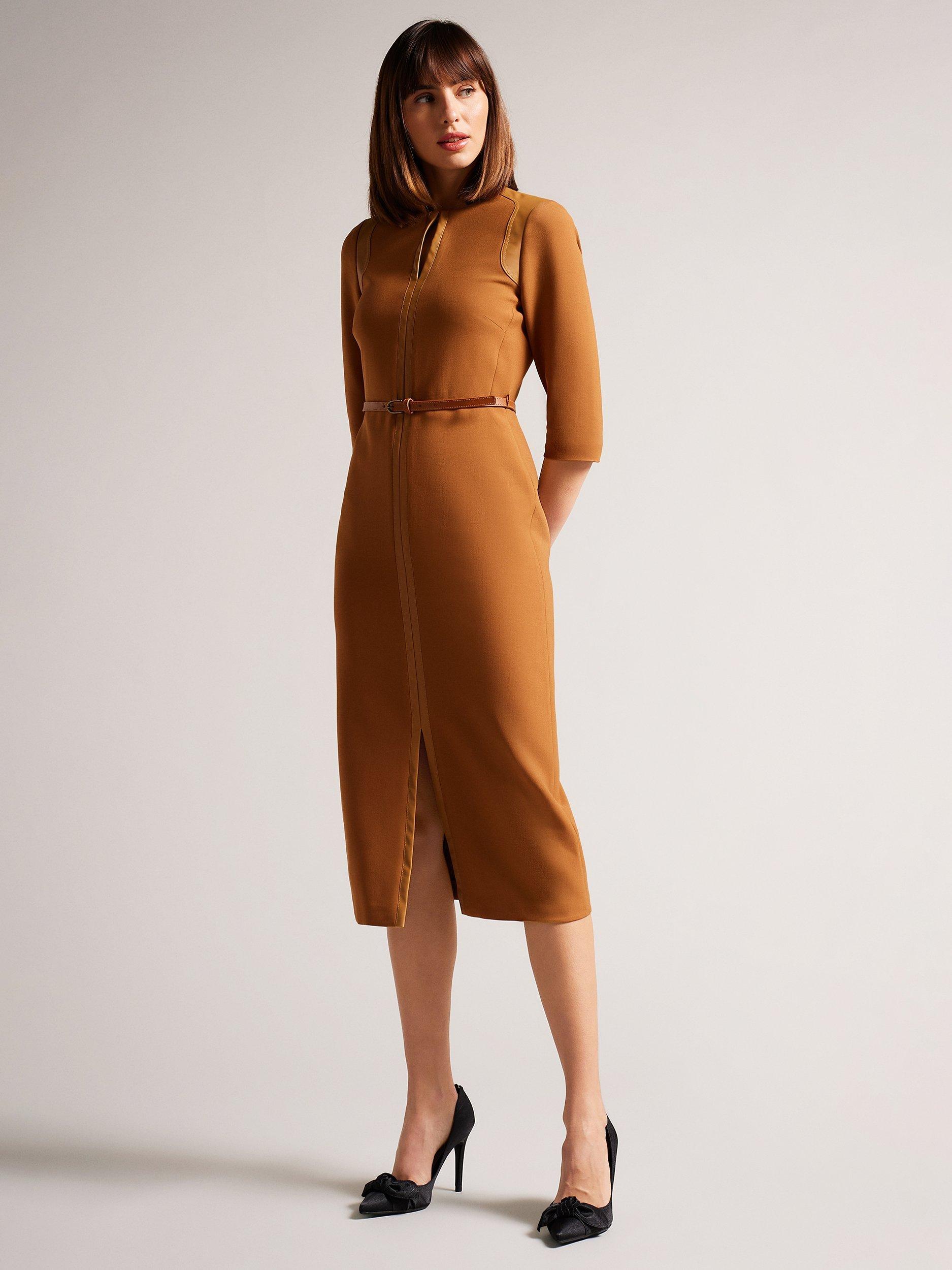 Ted Baker Halleid Zip Front Dress, Camel