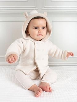 Trotters Baby Wool Cashmere Blend Hooded Teddy Coat, Off White - view 2, Off White
