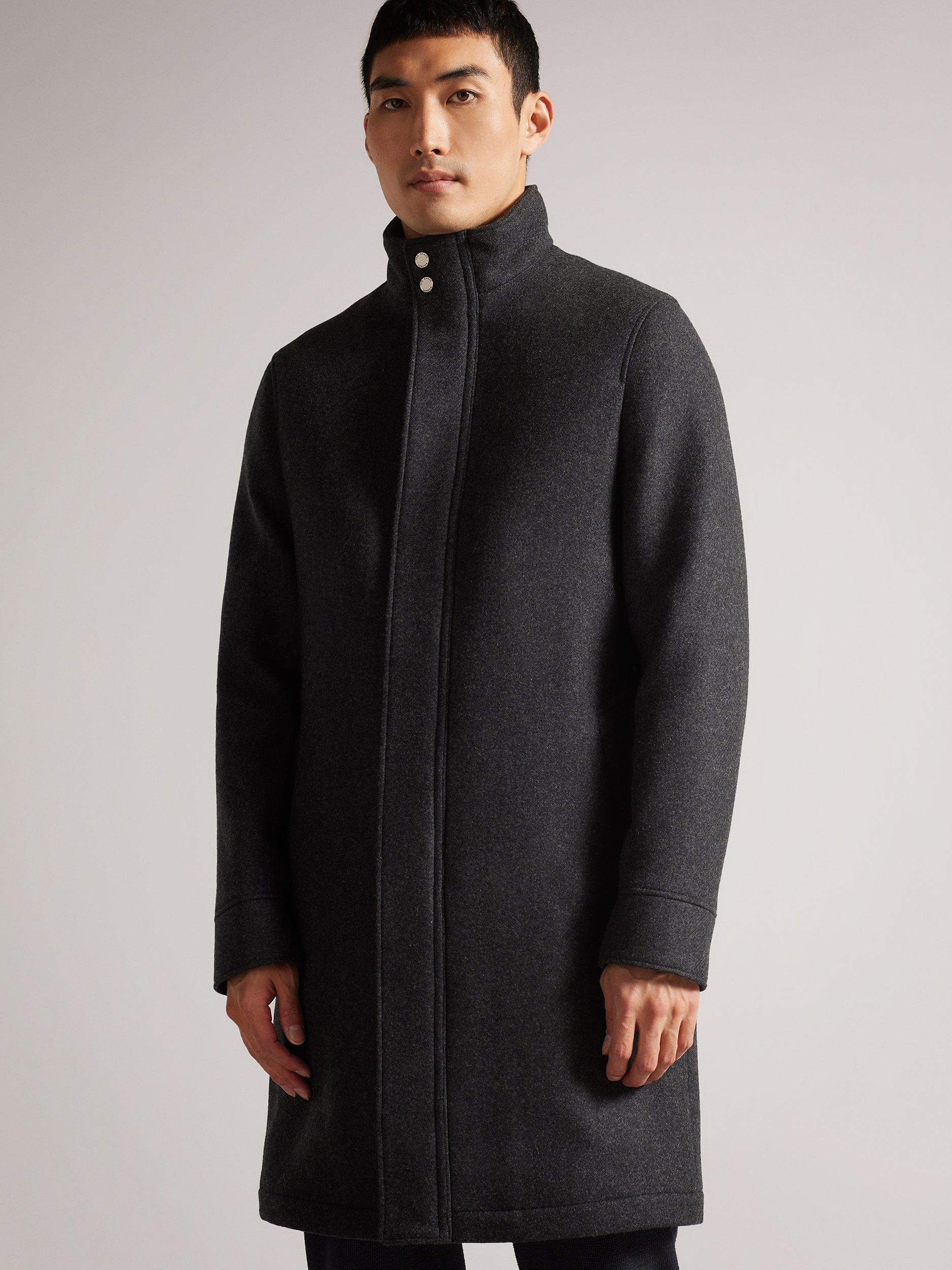 Ted Baker Icomb Wool Blend Funnel Neck Coat, Grey