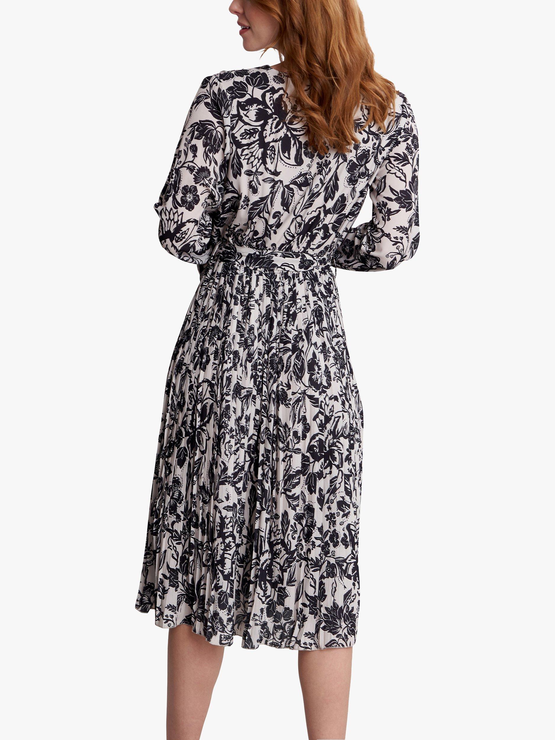 Product image 2 of 6, which shows Gina Bacconi Lucine Cross Over Bodice Pleated Skirt Midi Dress, Black/Beige, M