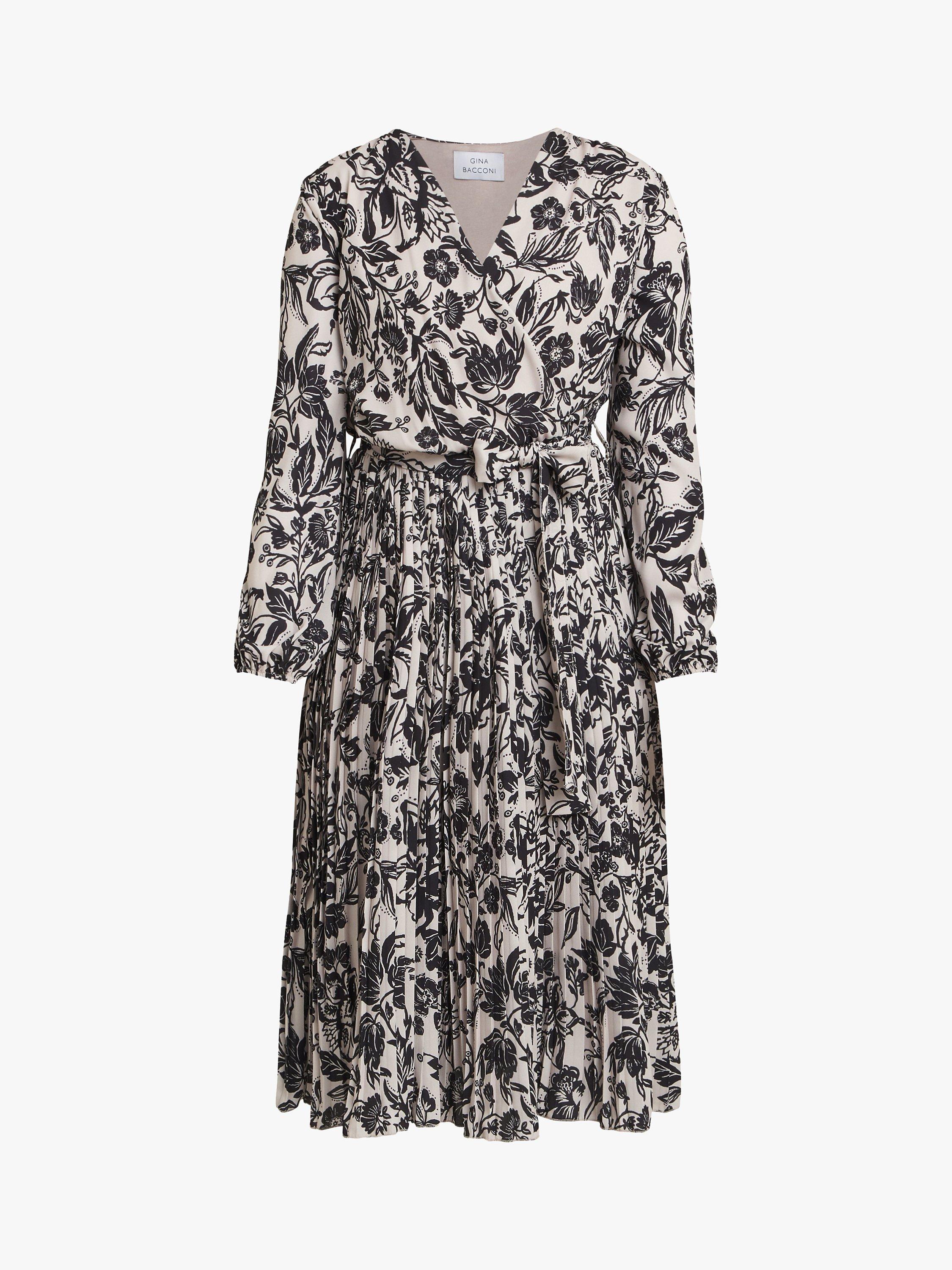 Product image 4 of 6, which shows Gina Bacconi Lucine Cross Over Bodice Pleated Skirt Midi Dress, Black/Beige, M