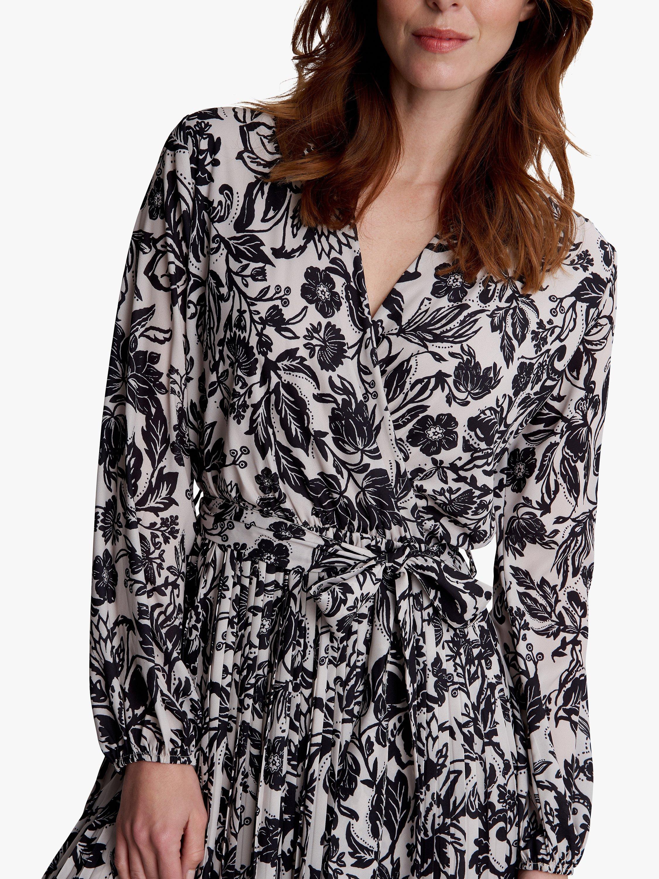 Product image 5 of 6, which shows Gina Bacconi Lucine Cross Over Bodice Pleated Skirt Midi Dress, Black/Beige, M