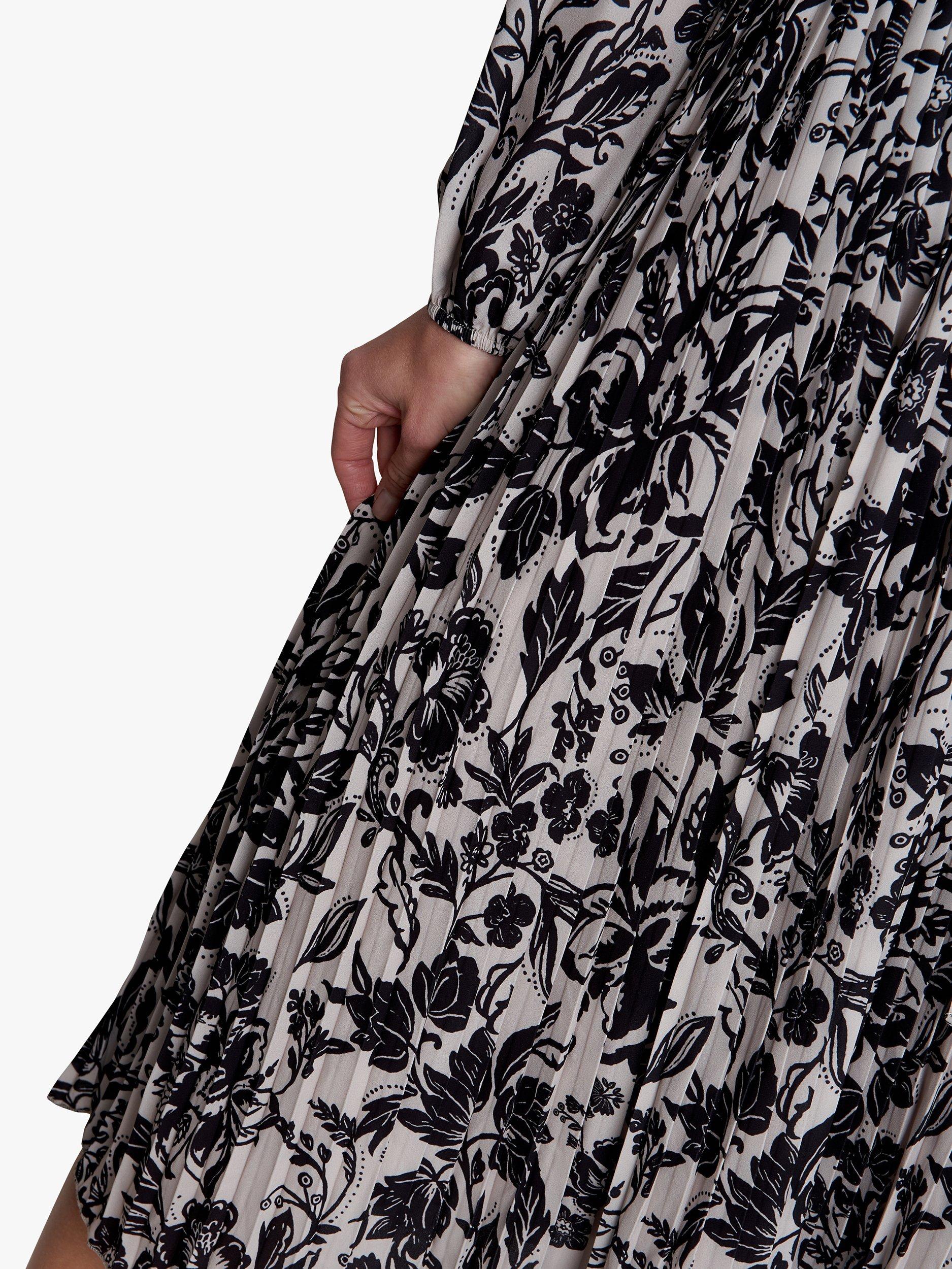 Product image 6 of 6, which shows Gina Bacconi Lucine Cross Over Bodice Pleated Skirt Midi Dress, Black/Beige, M