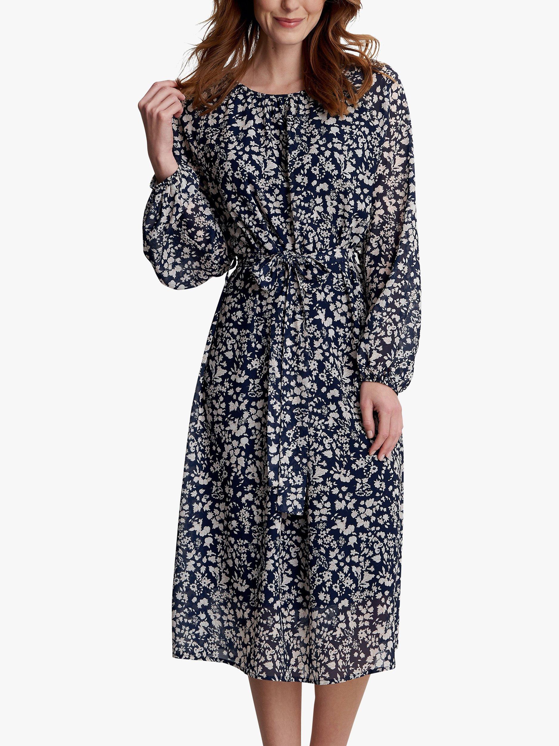 Gina Bacconi Alaska Floral Print Tie Belt Dress, Navy/White