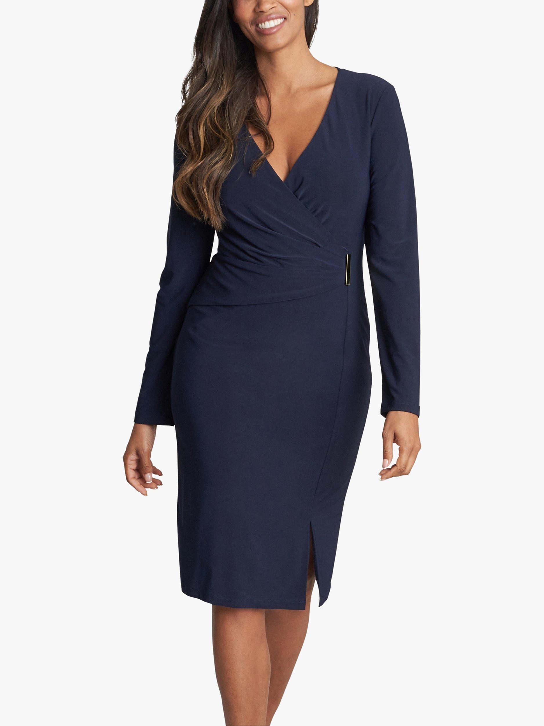 Gina Bacconi Kacey Wrap Bodice Dress, Dark Navy