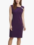 Gina Bacconi Chaselynn Plain Diamante Brooch Shift Dress, Fuchsia, Plum