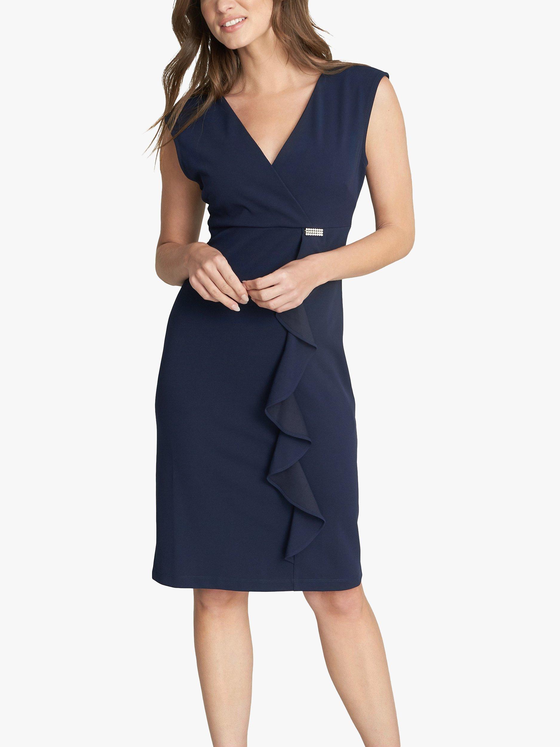 Gina Bacconi Carin Sleeveless Frill Detail Dress, Navy