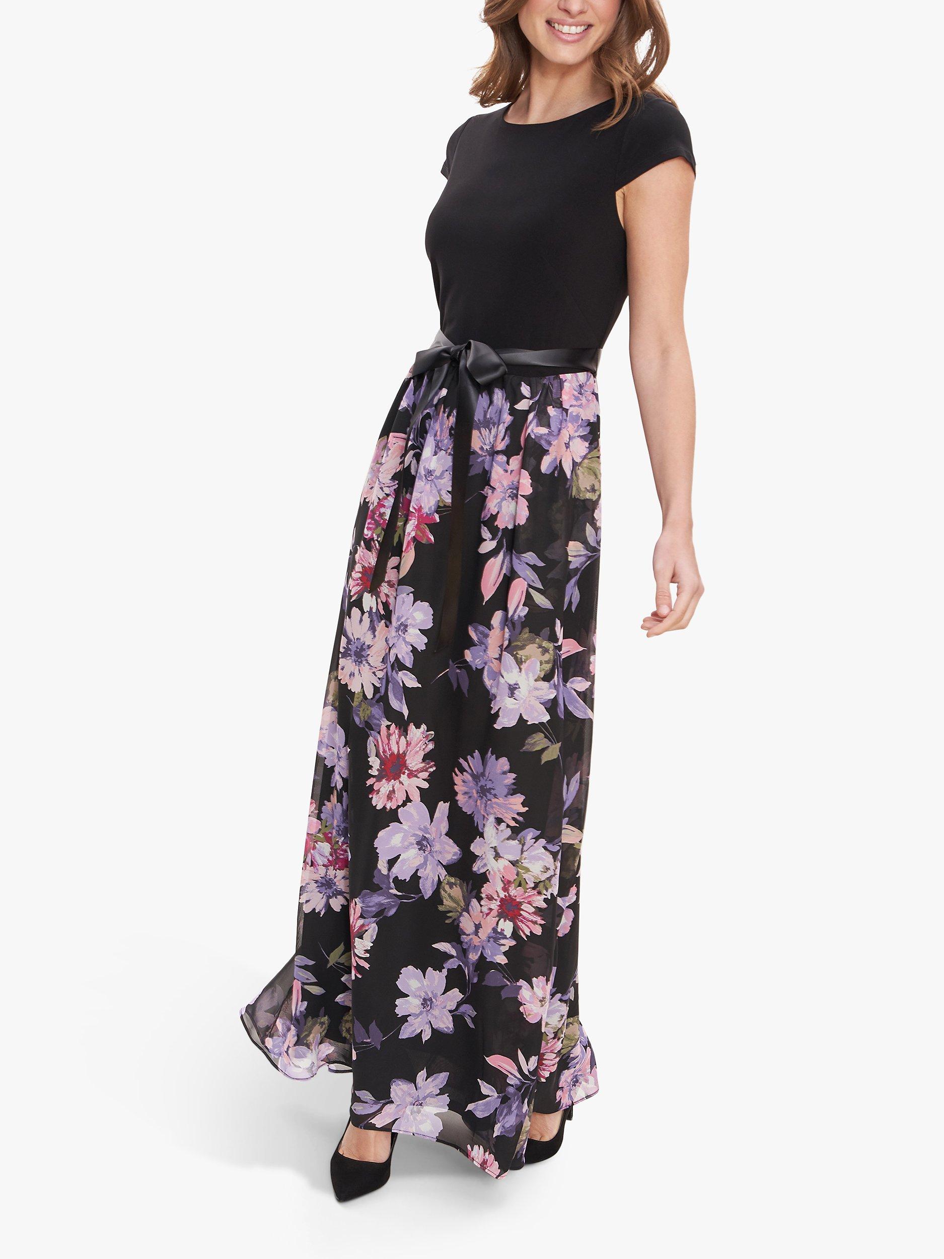 Gina Bacconi Auburn Chiffon Floral Print Skirt Maxi Dress, Black/Multi