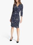 Gina Bacconi Coco Floral Print Jersey Dress, Navy/Beige