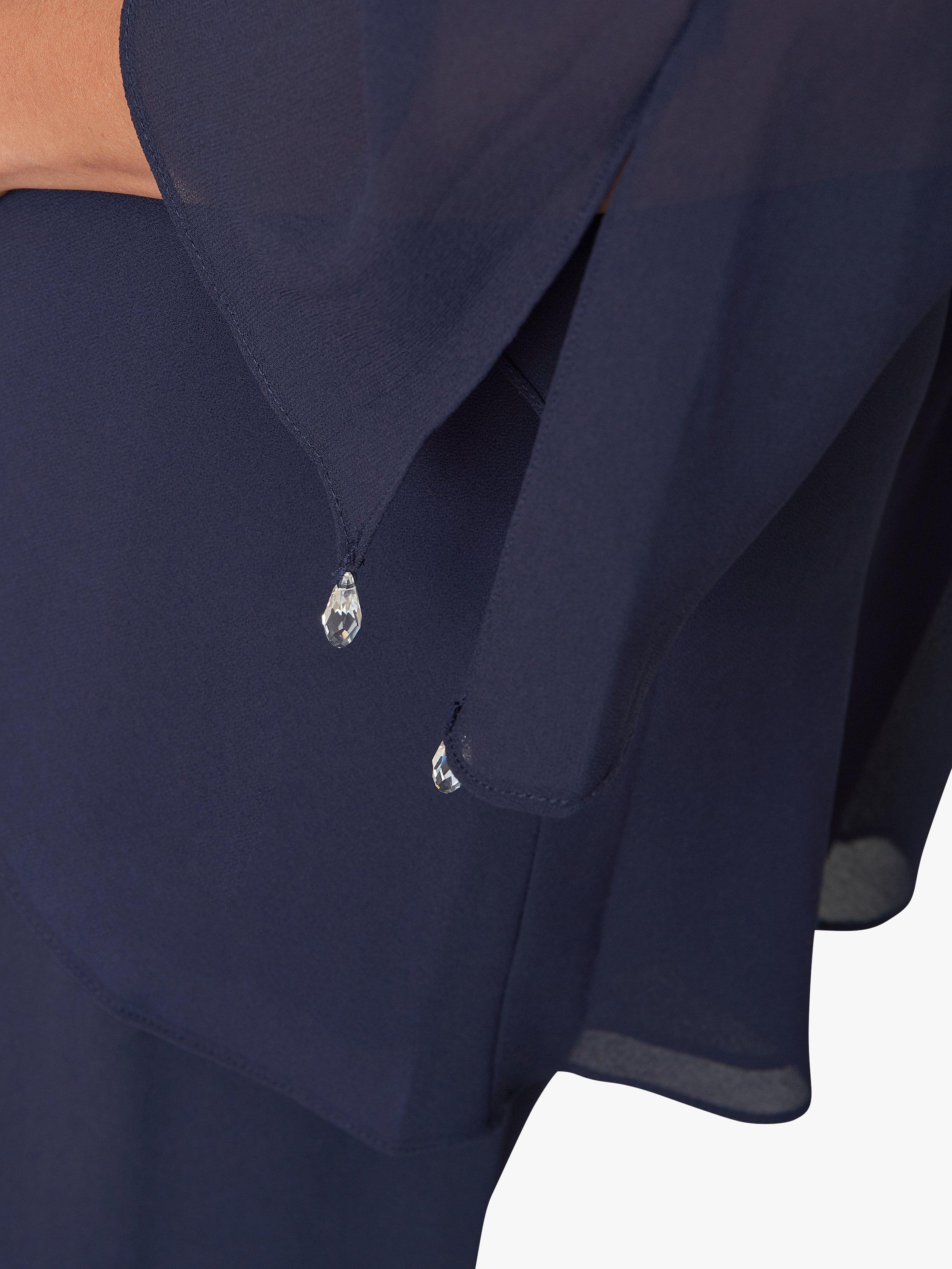 Product image 5 of 6, which shows Gina Bacconi Wilma 2-Piece Suit With Asymmetric Cascade Ruffle Blouse & Wide Leg Trousers, Navy, 10