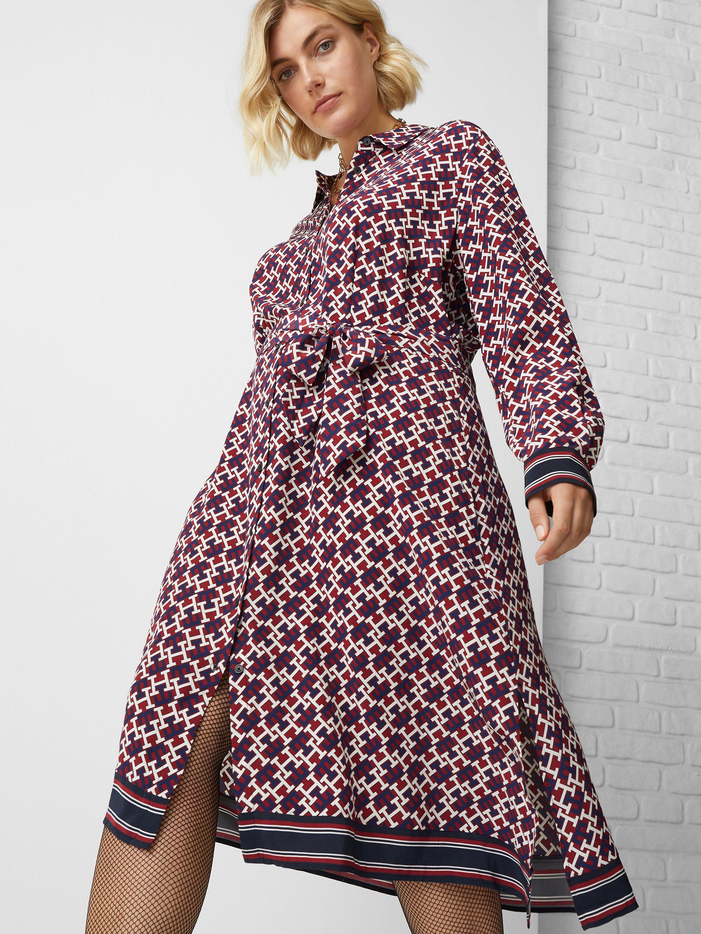 Product image 1 of 5, which shows Tommy Hilfiger Monogram Midi Curve Shirt Dress, Blue/Multi, XXL