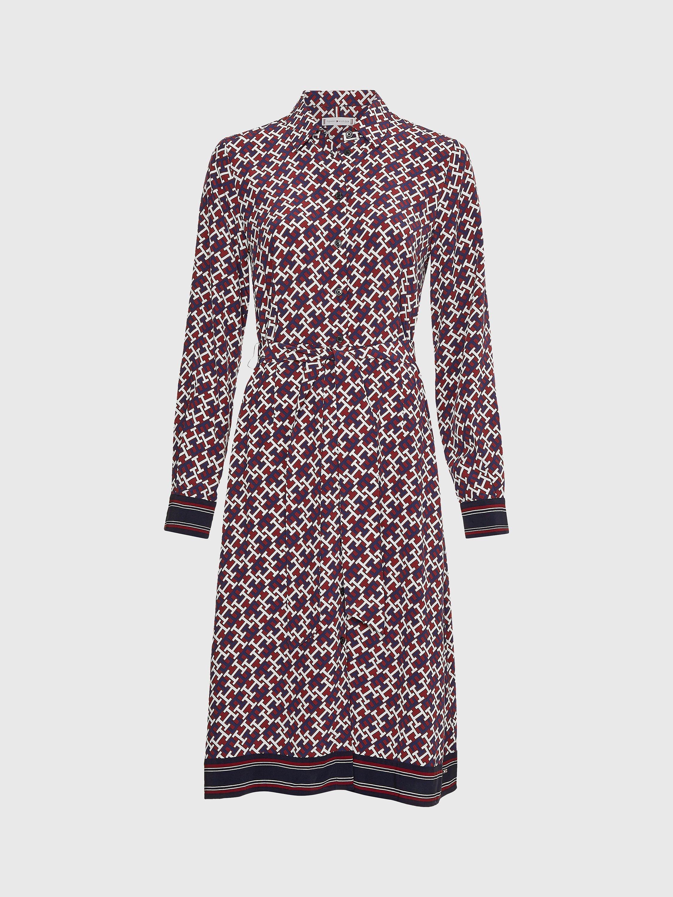 Product image 4 of 5, which shows Tommy Hilfiger Monogram Midi Curve Shirt Dress, Blue/Multi, XXL