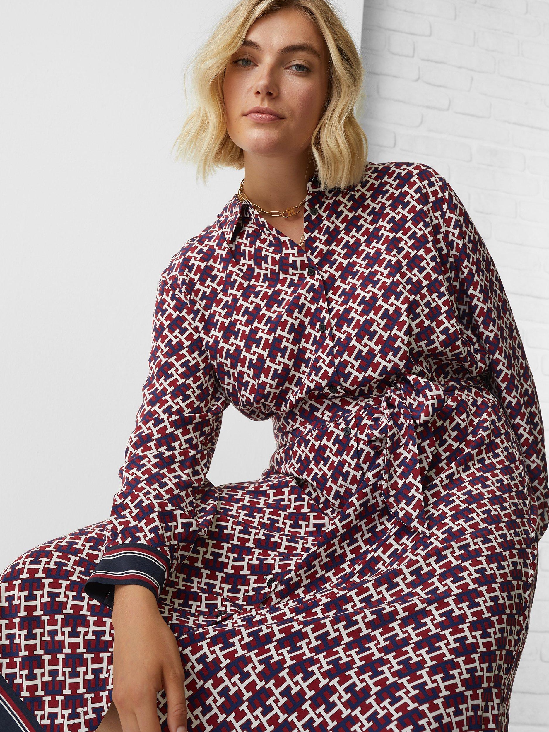 Product image 5 of 5, which shows Tommy Hilfiger Monogram Midi Curve Shirt Dress, Blue/Multi, XXL