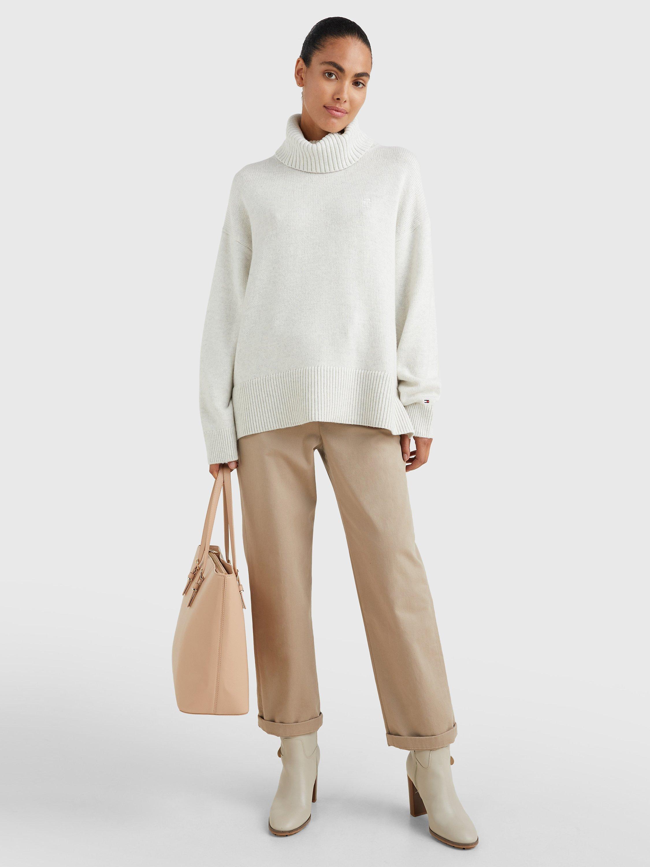 Tommy Hilfiger Wool Blend Roll Neck Jumper, White Dove Heather