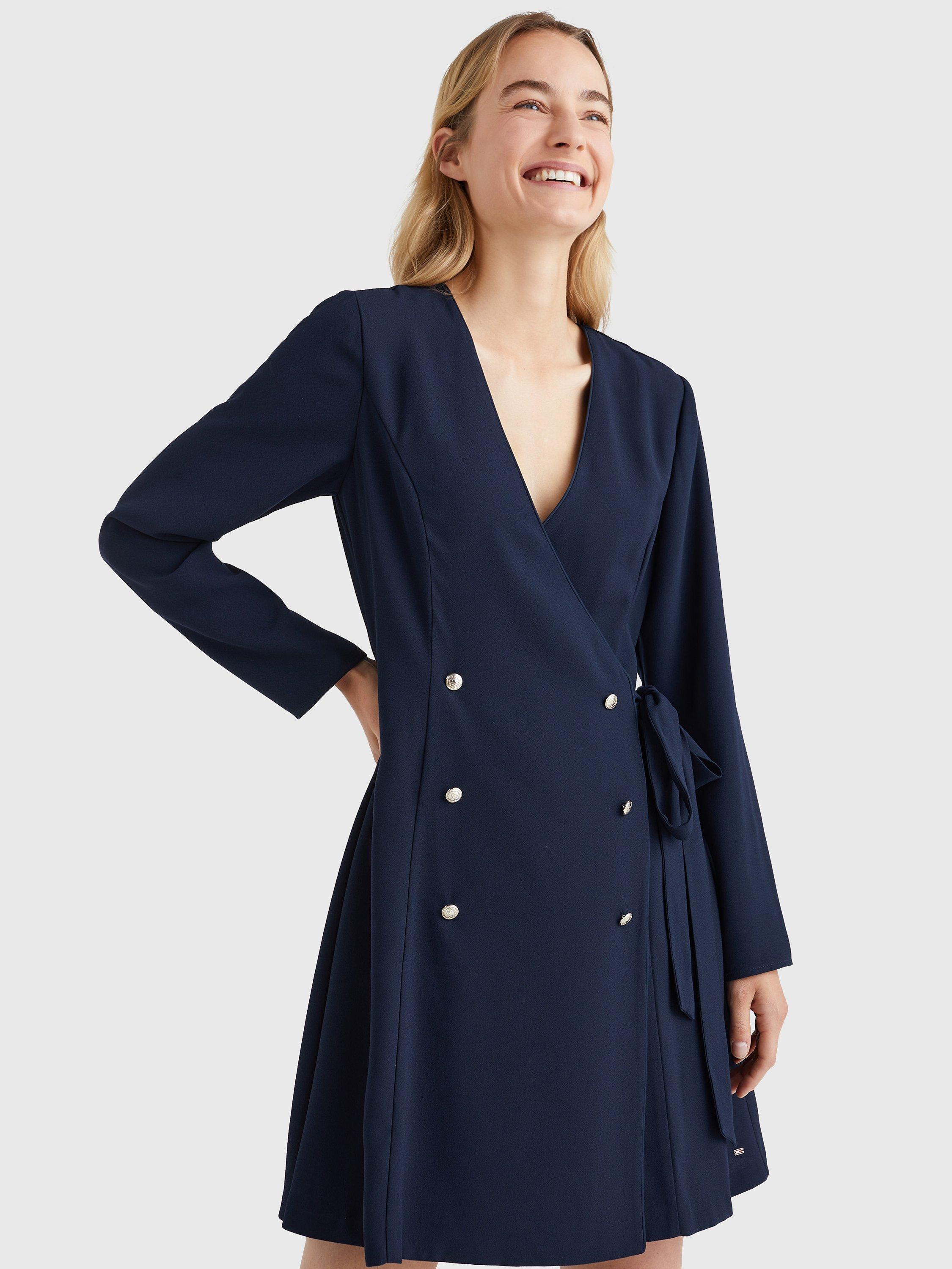 Product image 1 of 6, which shows Tommy Hilfiger Crepe Button Detail Wrap Dress, Desert Sky, 6