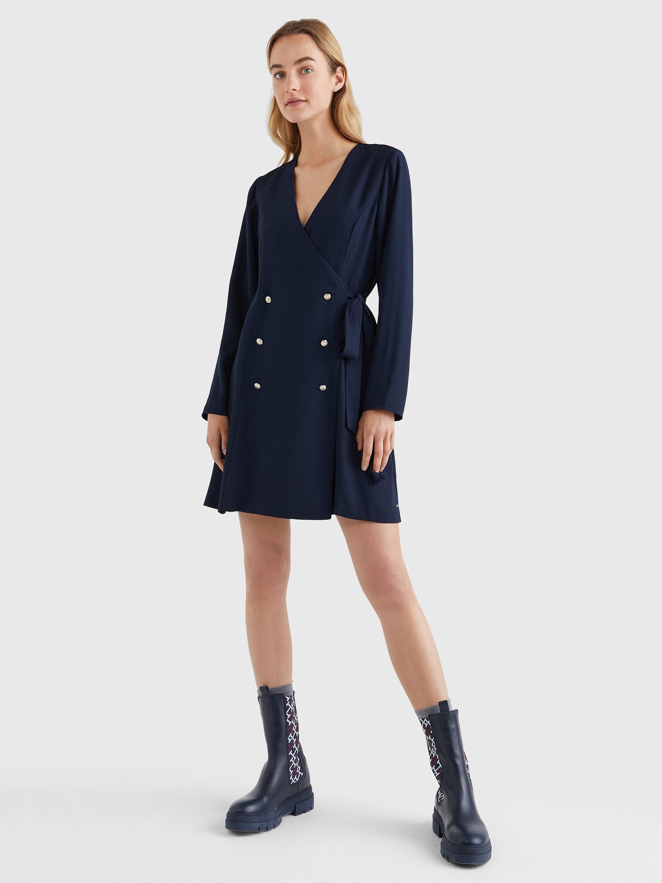 Product image 3 of 6, which shows Tommy Hilfiger Crepe Button Detail Wrap Dress, Desert Sky, 6