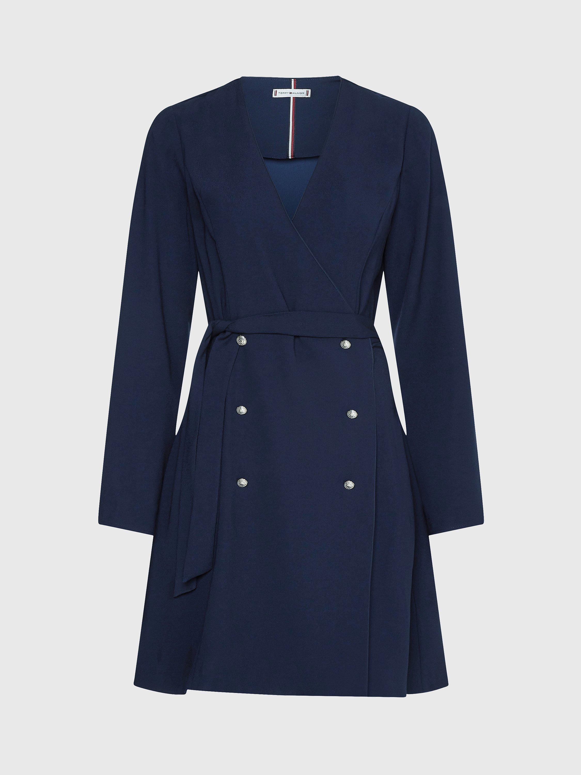 Product image 4 of 6, which shows Tommy Hilfiger Crepe Button Detail Wrap Dress, Desert Sky, 6