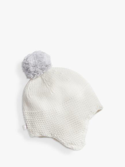 The Little Tailor Baby Pom Pom Trapper Hat, Cream