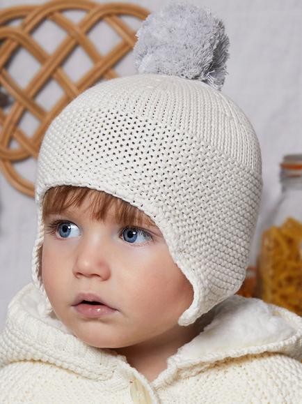 The Little Tailor Baby Pom Pom Trapper Hat - view 2, Cream