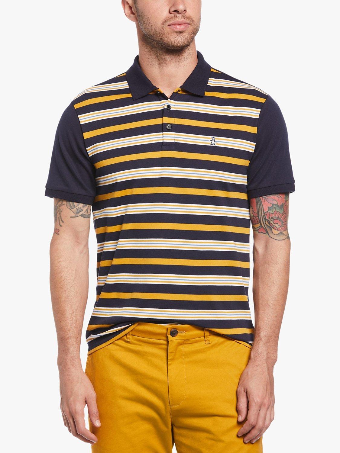 Original Penguin Stripe Front Short Sleeve Polo Top, 720 Harvest Gold