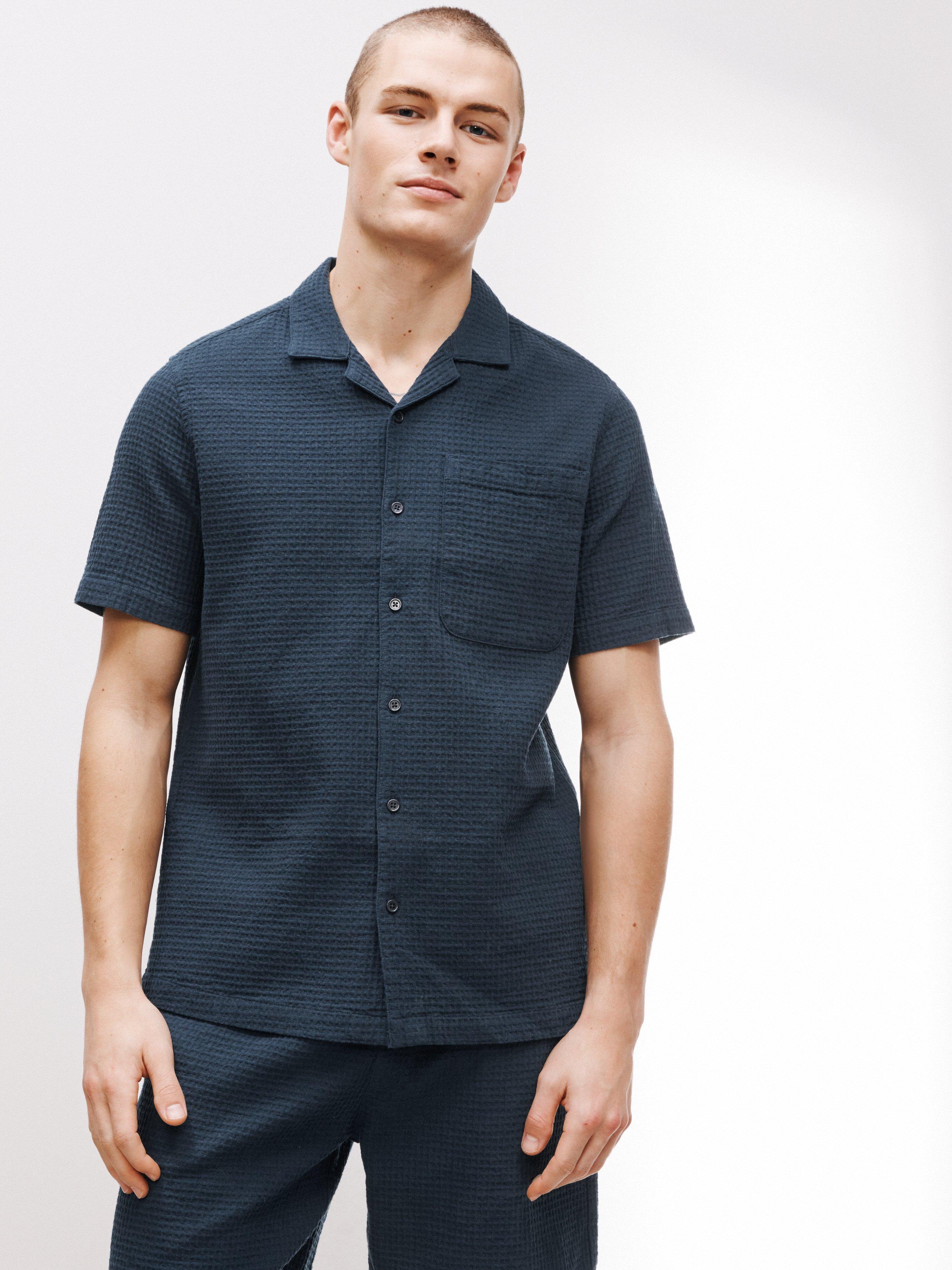 Kin Revere Collar Waffle Textured Shirt, Navy, M
