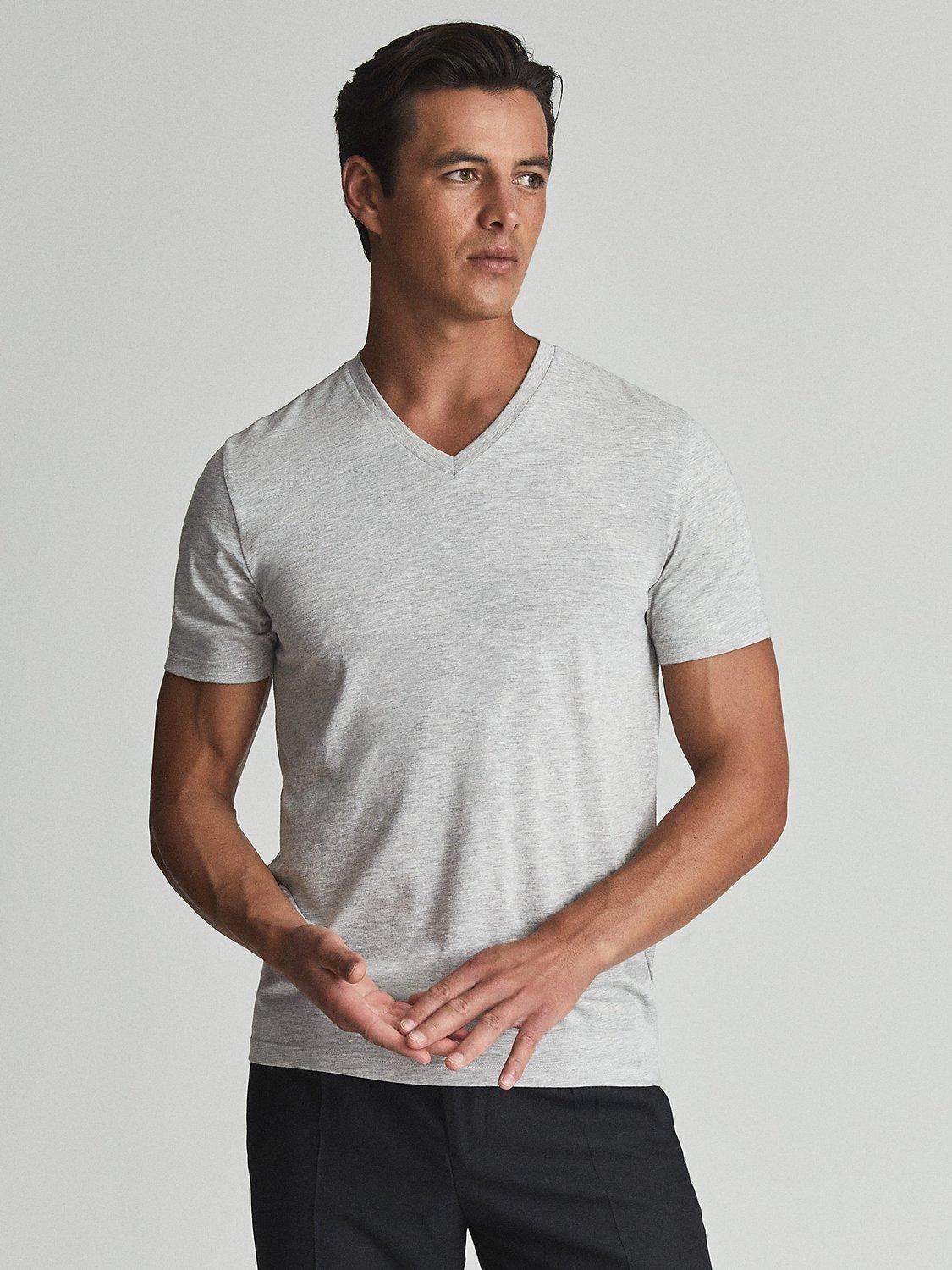 Reiss Dayton V Neck Jersey Top, Grey Marl