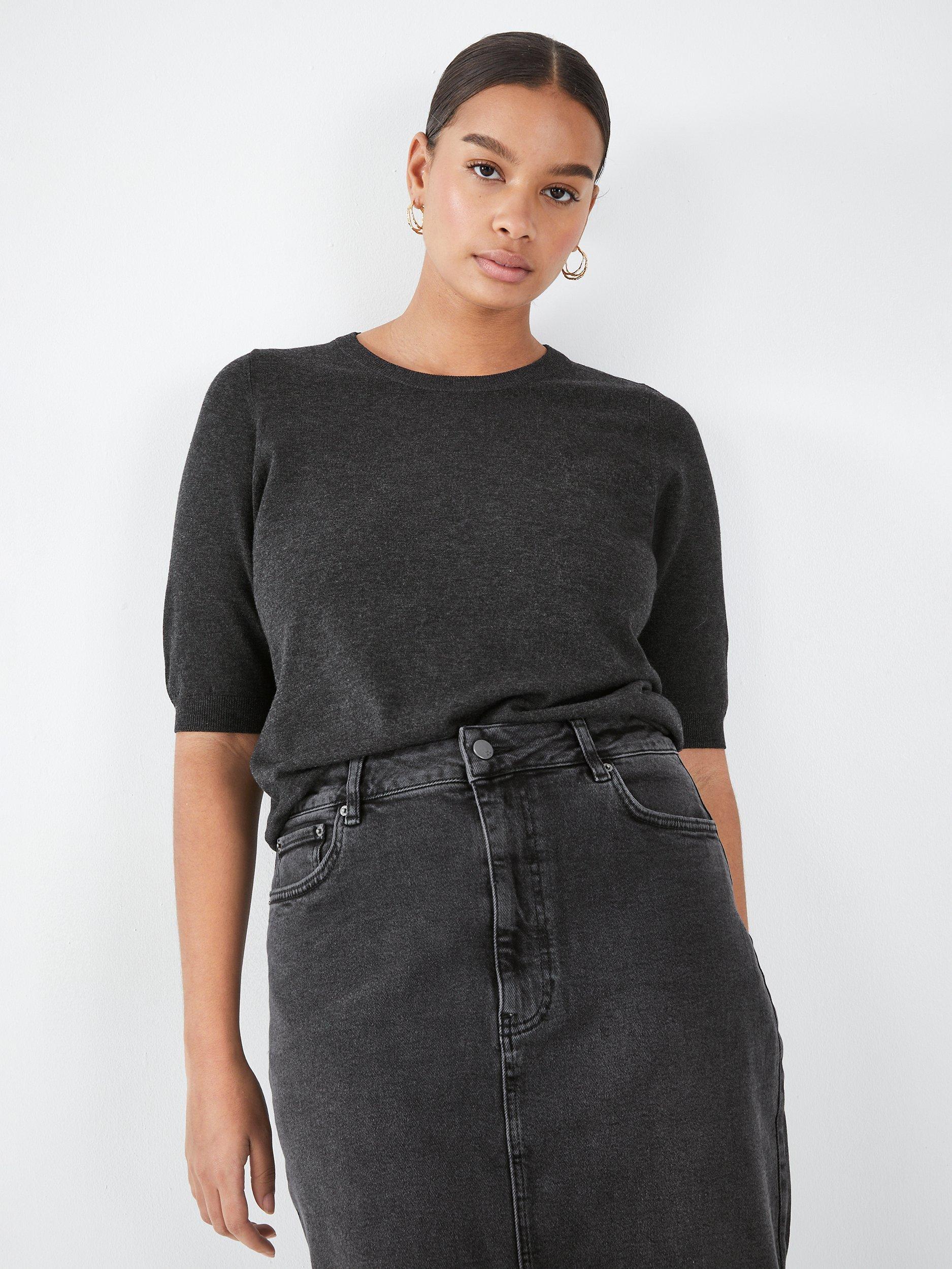 HUSH Frances Knitted Tee, Charcoal Marl