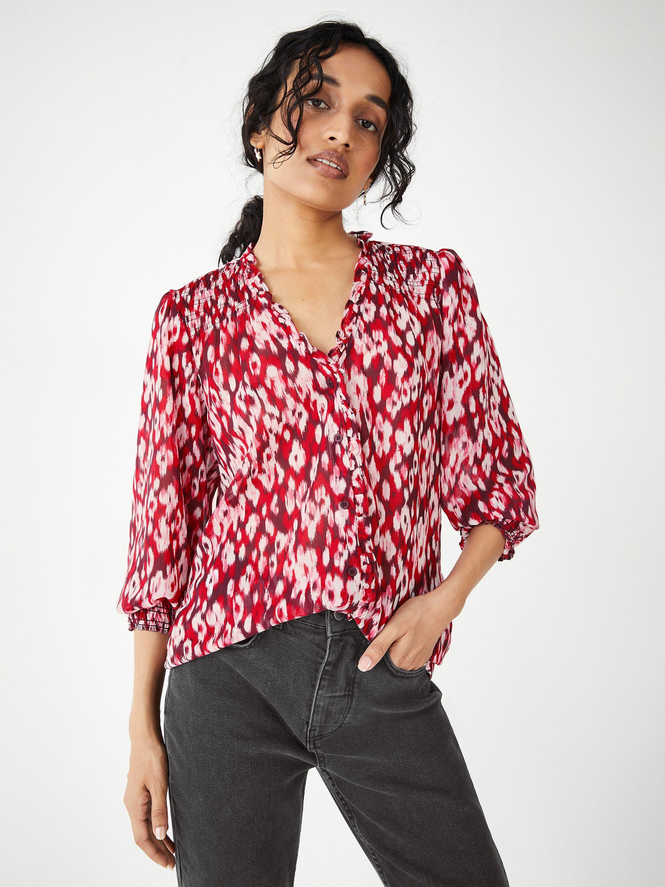 HUSH Emilie V-Neck Blouse, Ikat Red