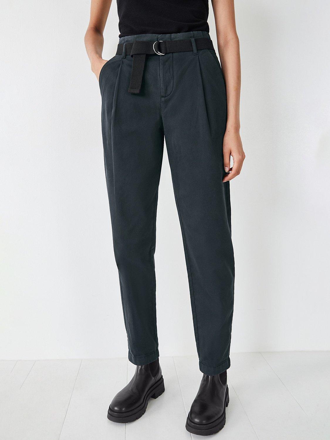 HUSH Sade Pleat Waist Cotton Trousers, Black