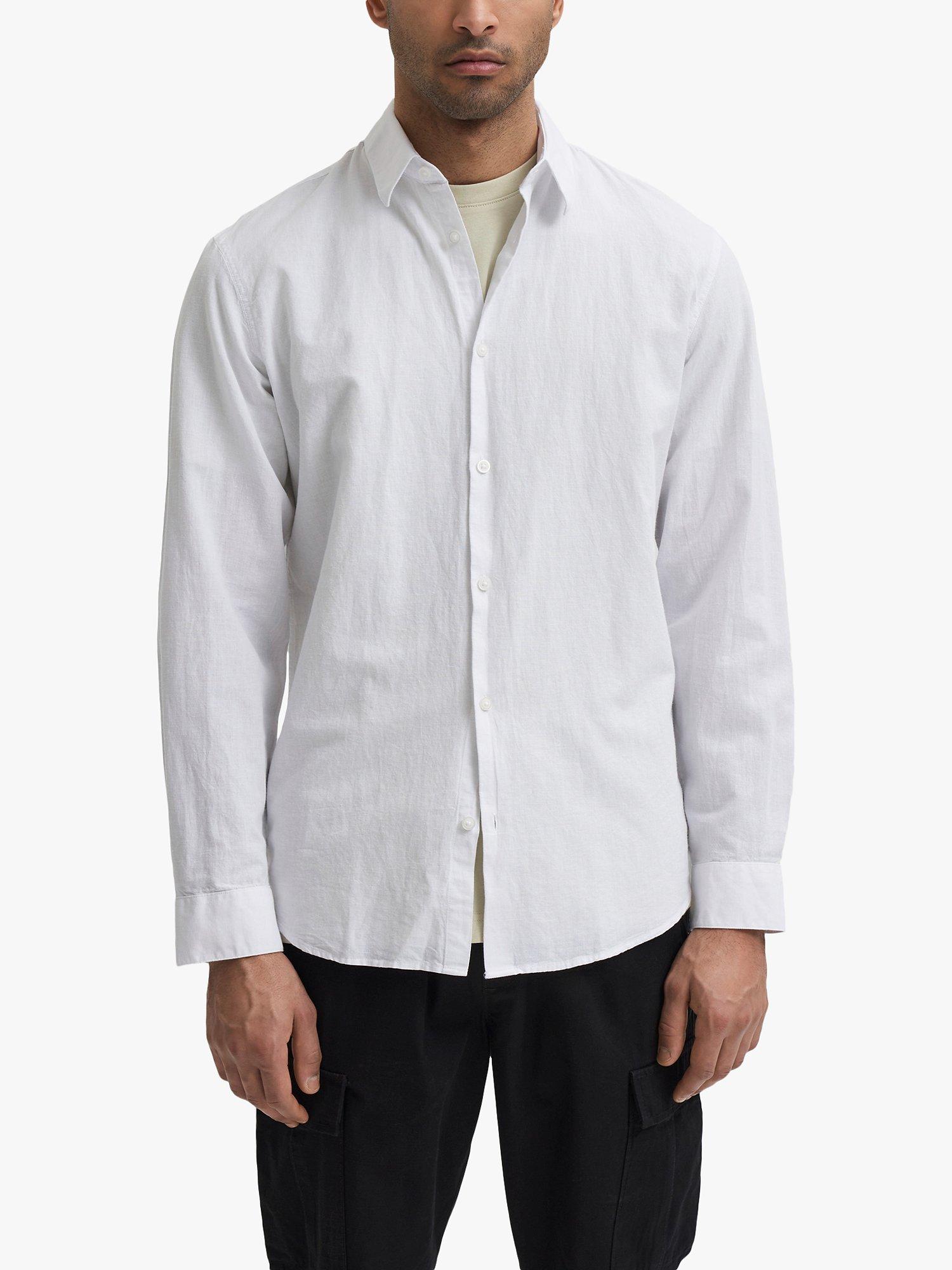 SELECTED HOMME Cotton Linen Blend Shirt, White