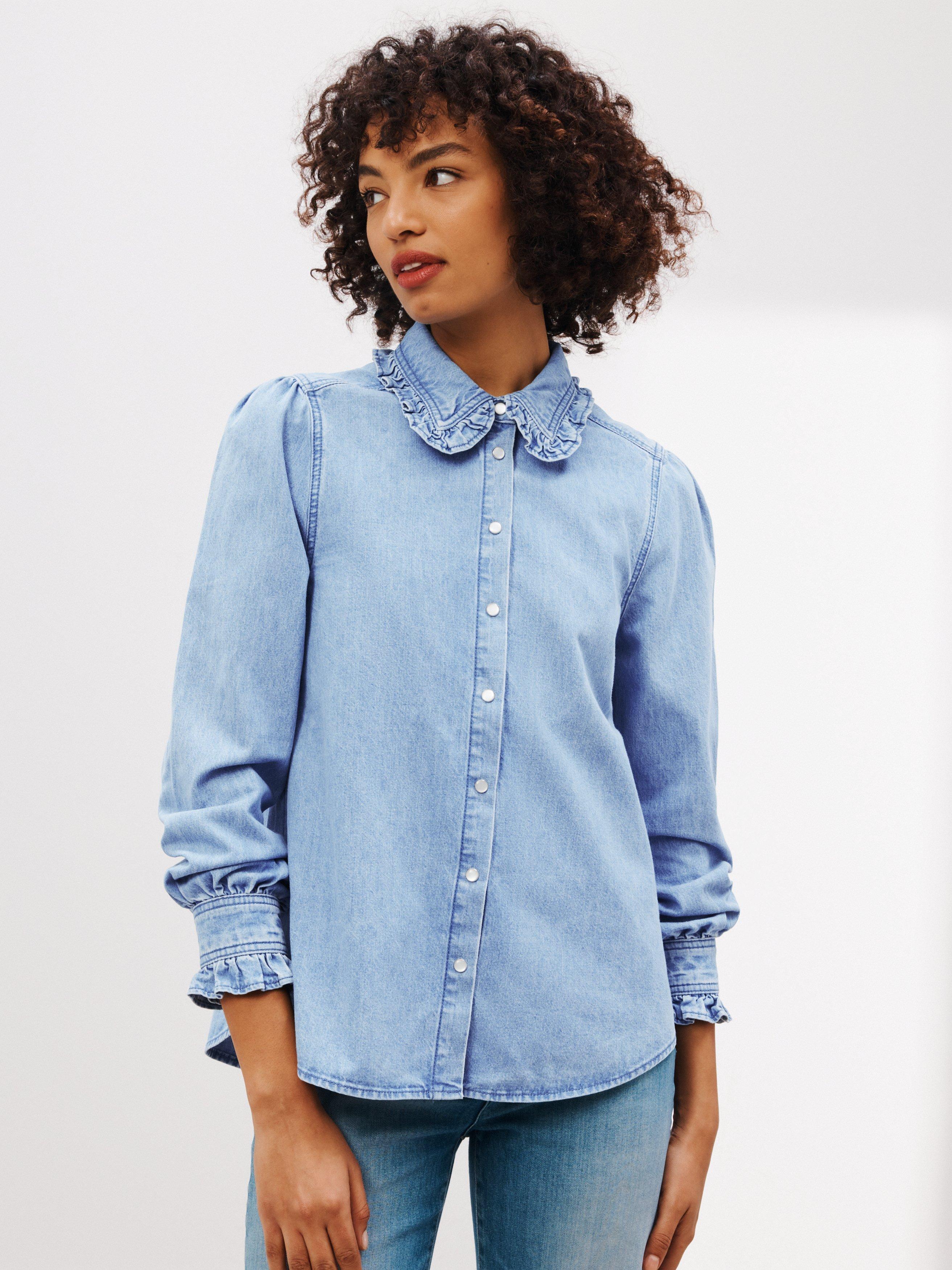 AND/OR Doris Ruffle Denim Shirt, Blue