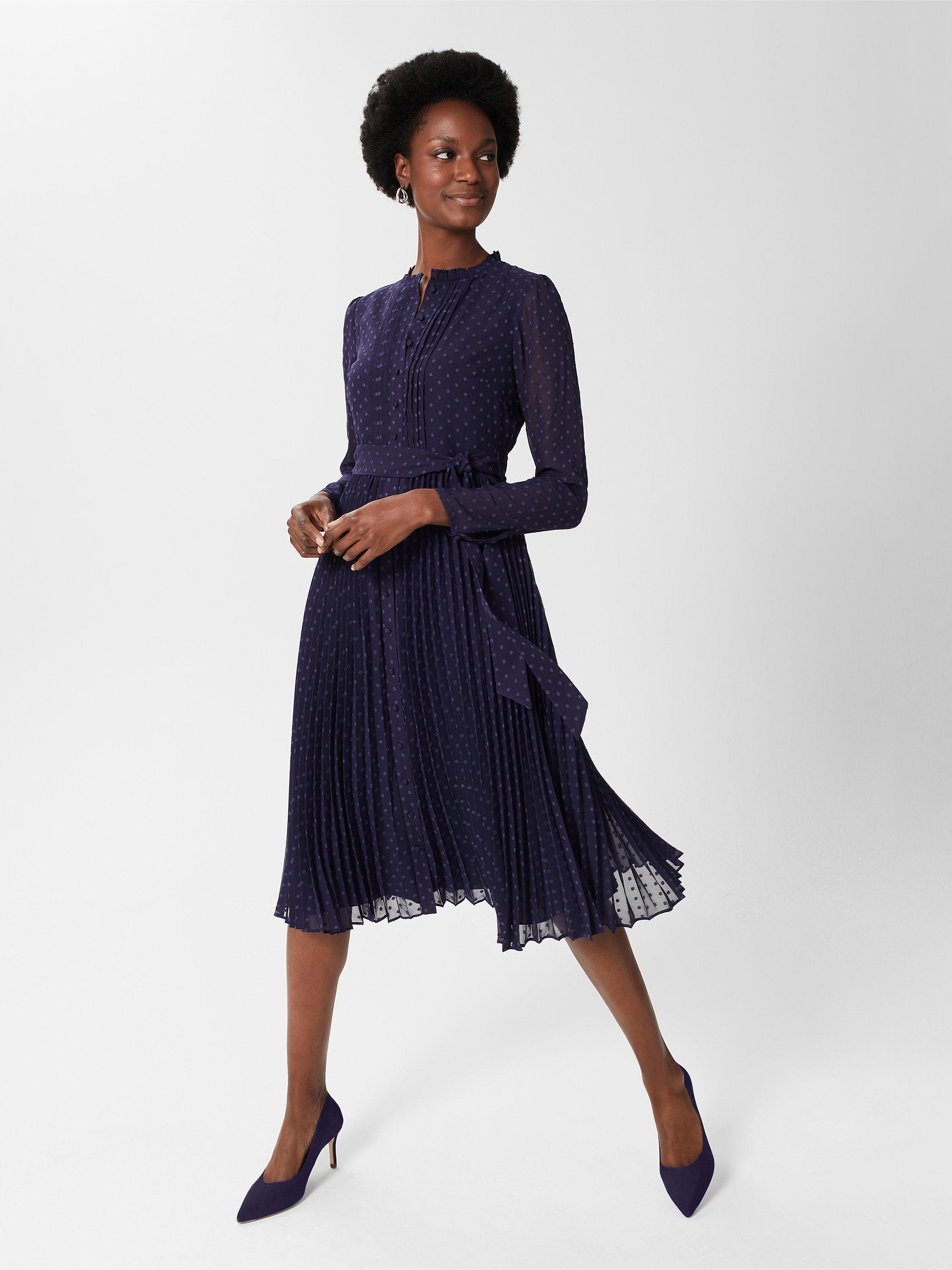 Hobbs Alara Spot Print Dress Navy Blue