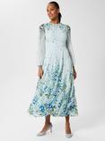 Hobbs Giselle Floral Print Silk Midi Dress, Pale Blue/Multi