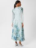 Hobbs Giselle Floral Print Silk Midi Dress, Pale Blue/Multi