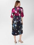 Hobbs Farrah Floral Satin Dress, Magenta/Navy