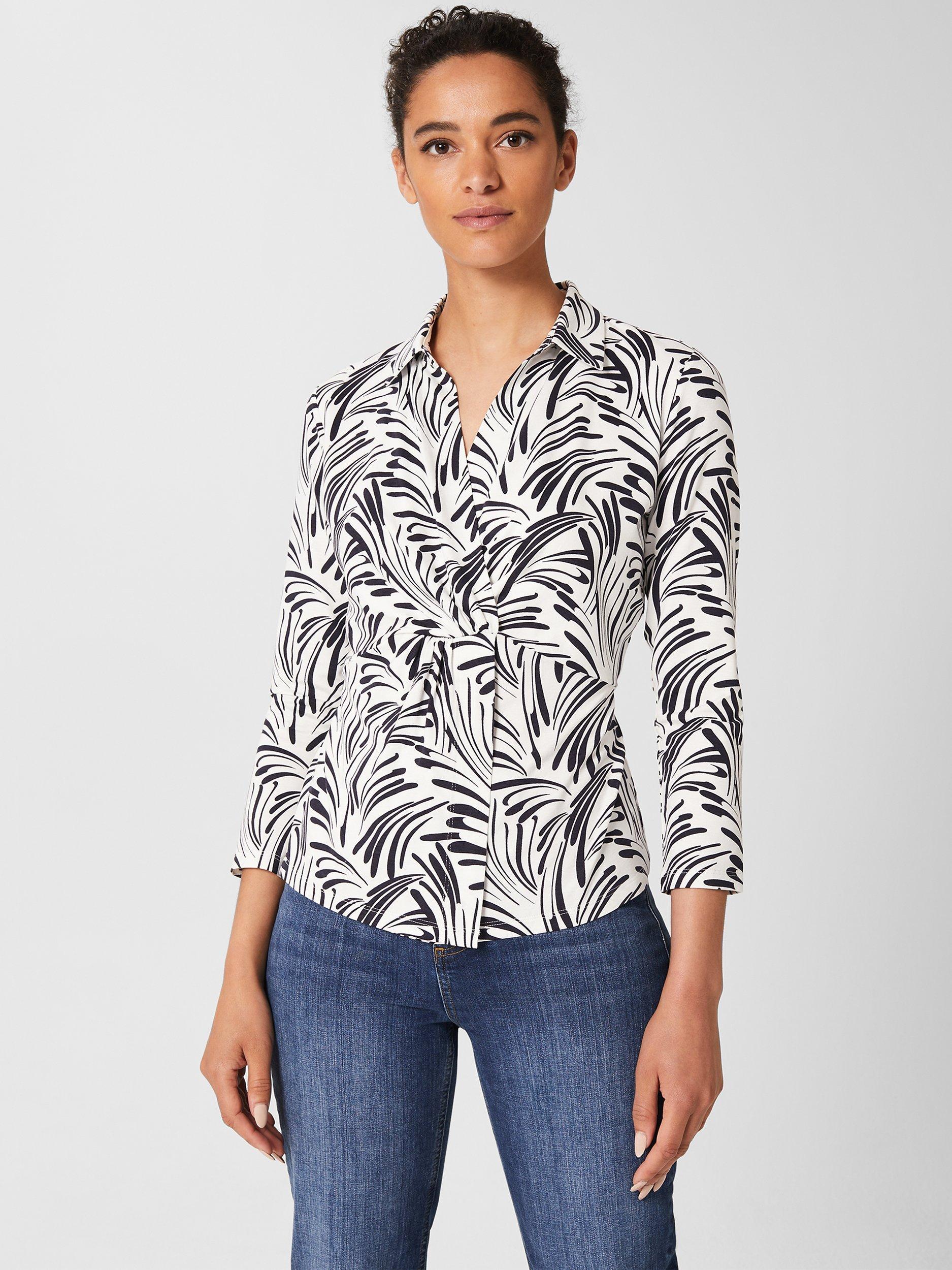 Hobbs Nadia Abstract Print Wrap Neckline Top Ivory Navy