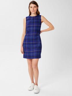 Hobbs Emberly Check Wool Mini Dress, Cobalt/Multi, Cobalt/Multi