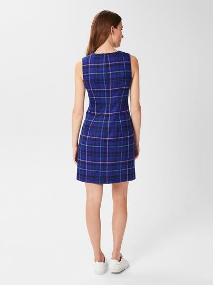 Hobbs Emberly Check Wool Mini Dress, Cobalt/Multi - view 2, Cobalt/Multi