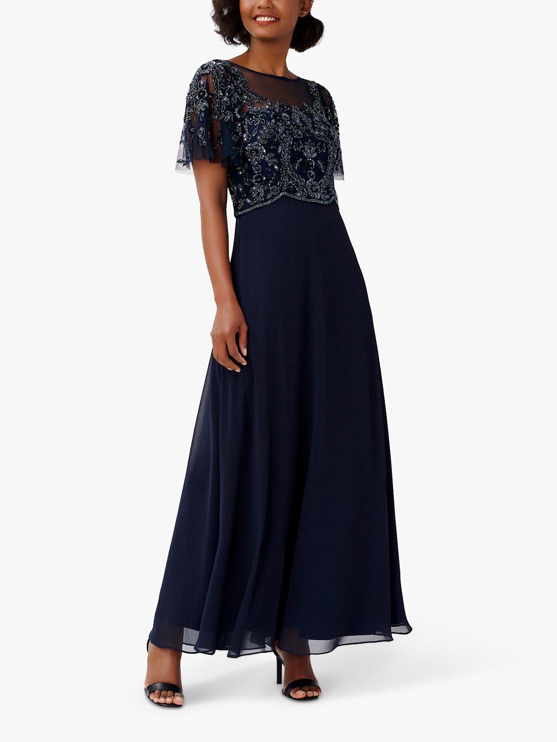 Adrianna Papell Beaded Chiffon Maxi Dress, Midnight