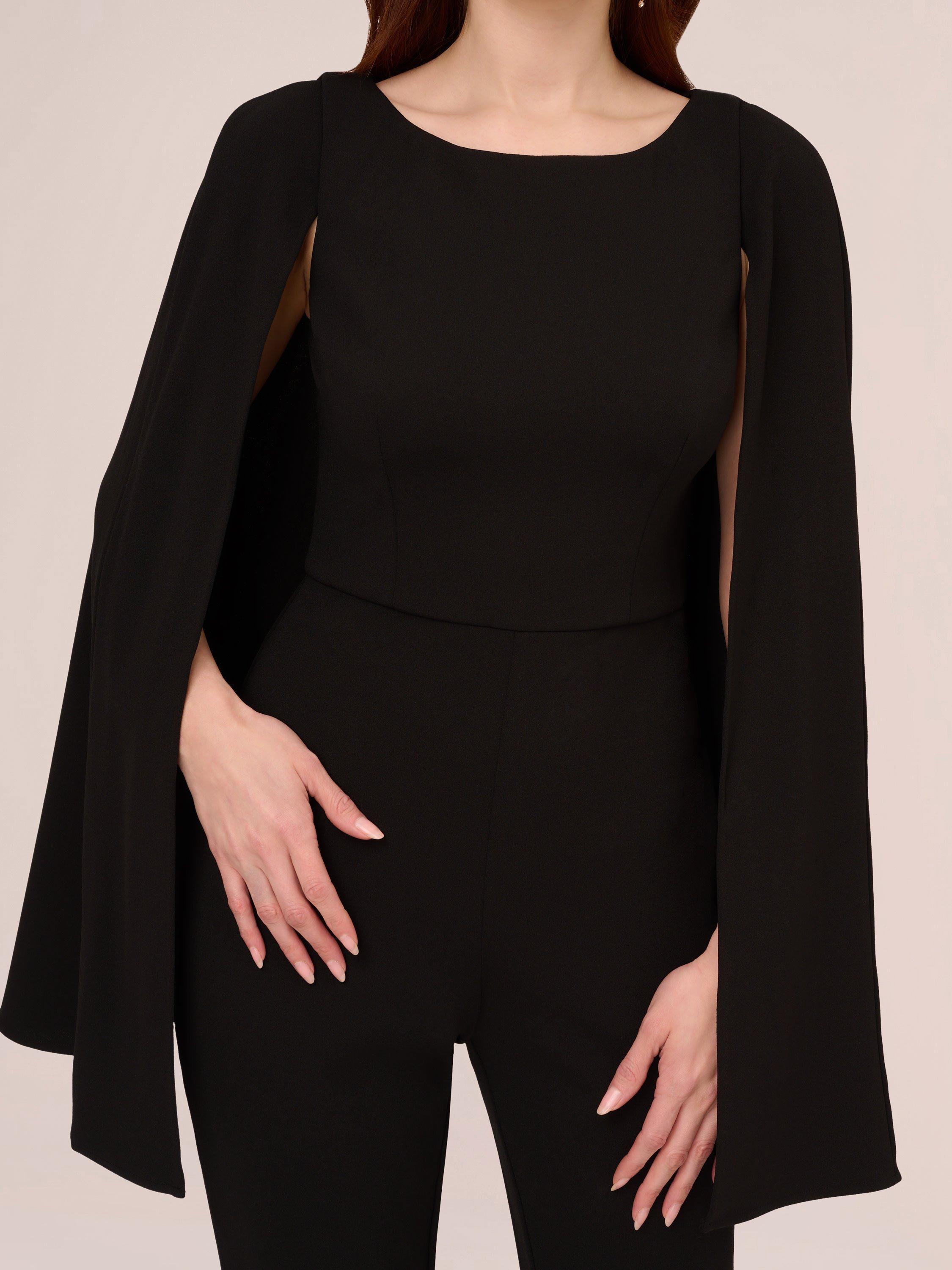 Adrianna Papell Knit Crepe Cape Jumpsuit Black