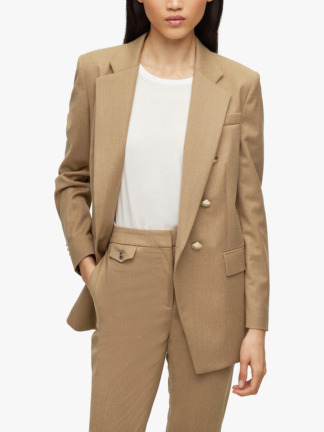 Product image 1 of 4, which shows HUGO BOSS Jatera Wool Blend Double Breasted Blazer, Medium Beige, 10