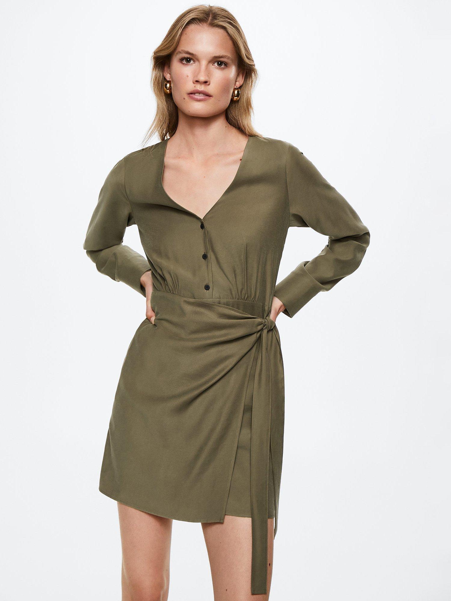 Mango Wrap Detail Mini Dress, Khaki