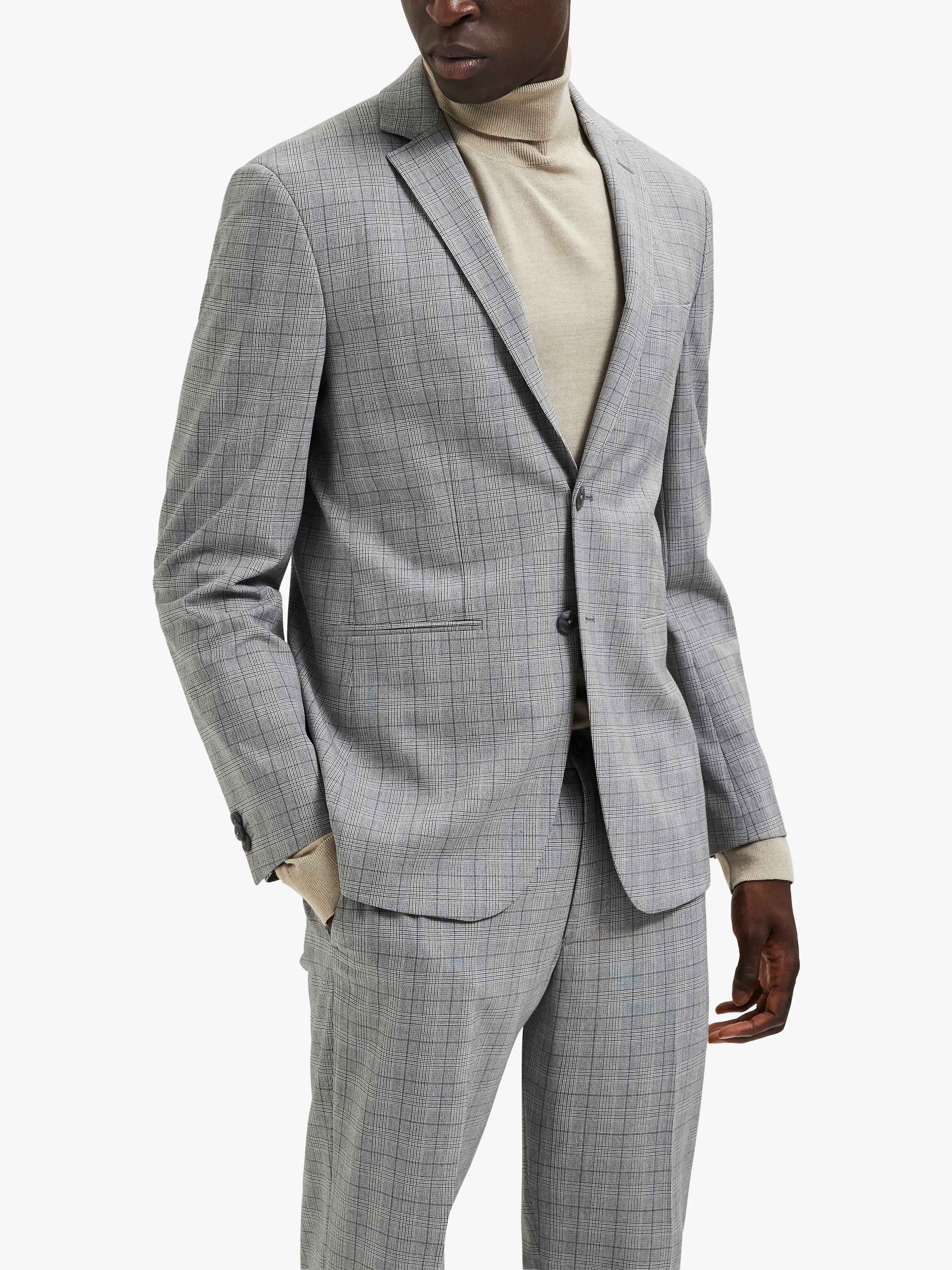 SELECTED HOMME Liam Check Slim Fit Blazer, Light Grey Melange