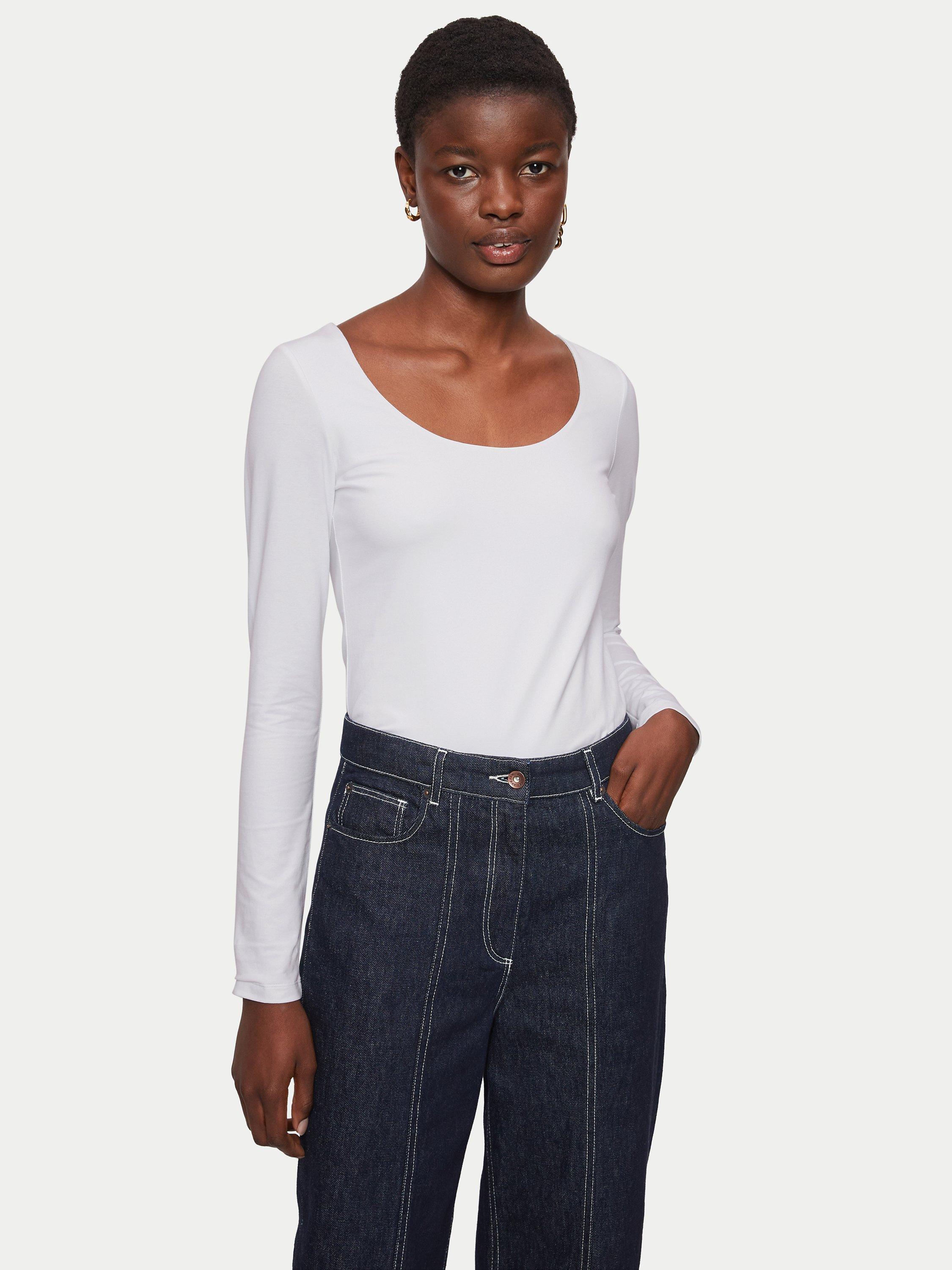 Product image 1 of 7, which shows Jigsaw Double Front Ballet Neck Tee, White, L
