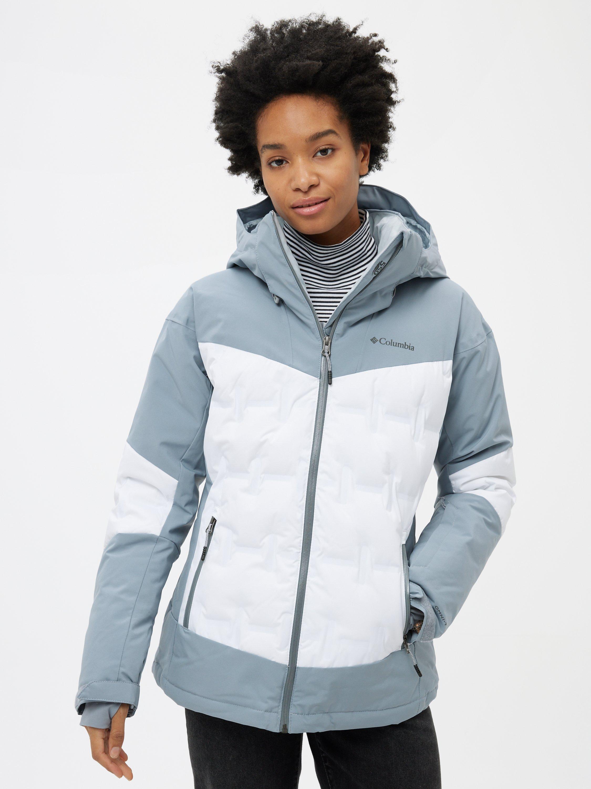 Columbia Wild Card II Women's Hooded Ski Down Jacket, White/ Tradewinds Grey, L
