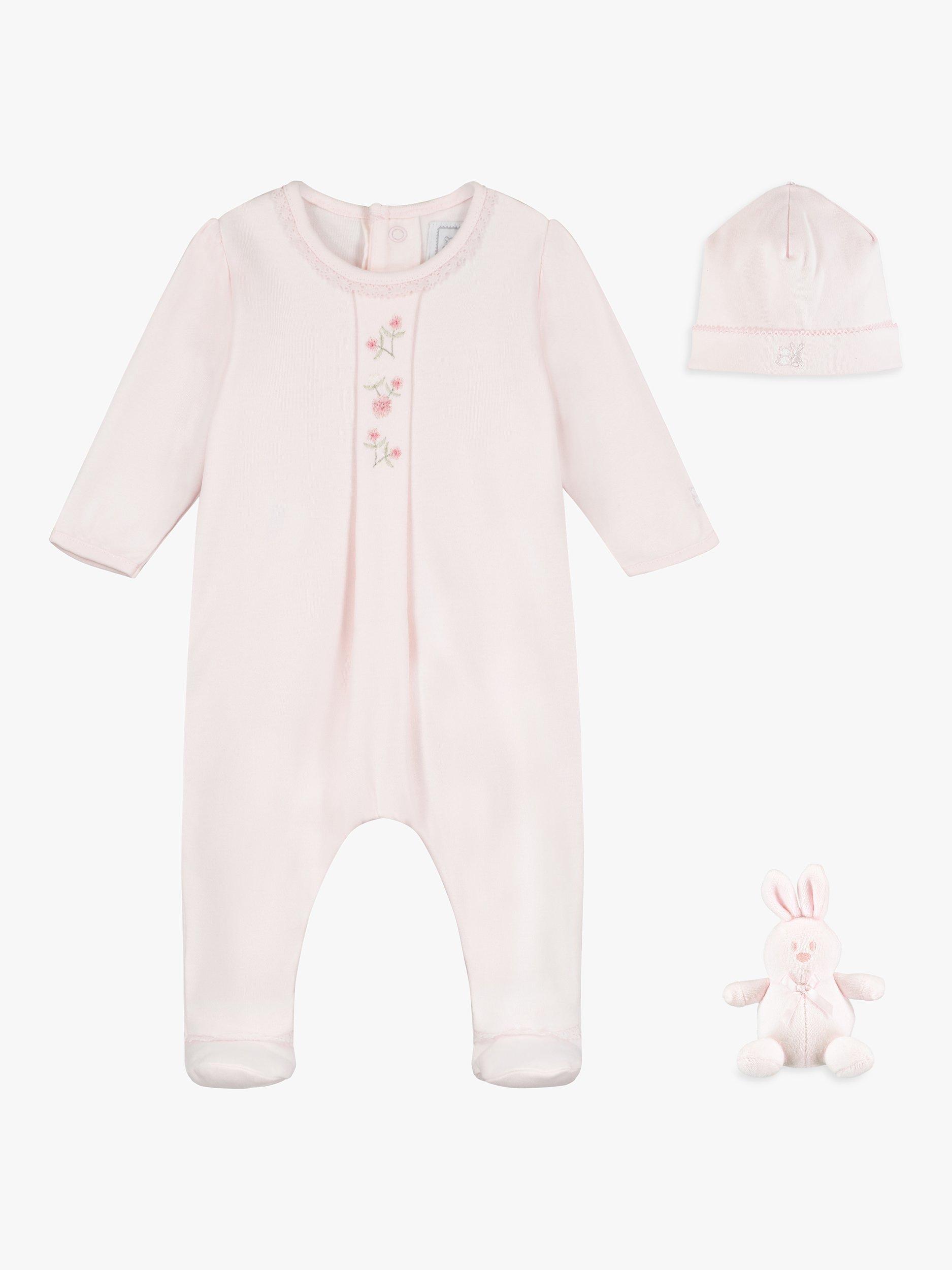 Emile et Rose Baby Delta All-in-One and Hat Set, Light Pink