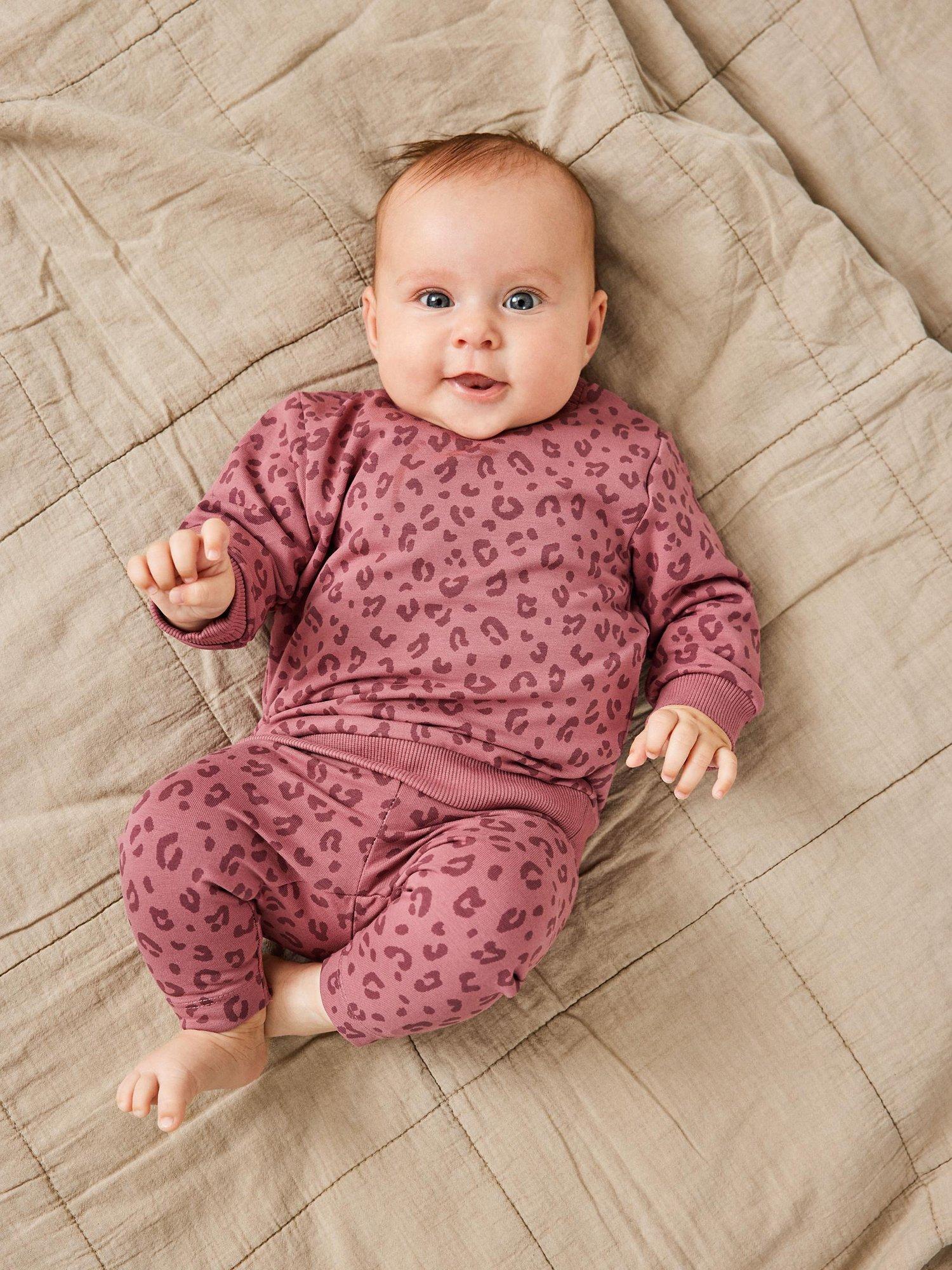 NAME IT Baby Leopard Print Jumper & Joggers Set, Deco Rose