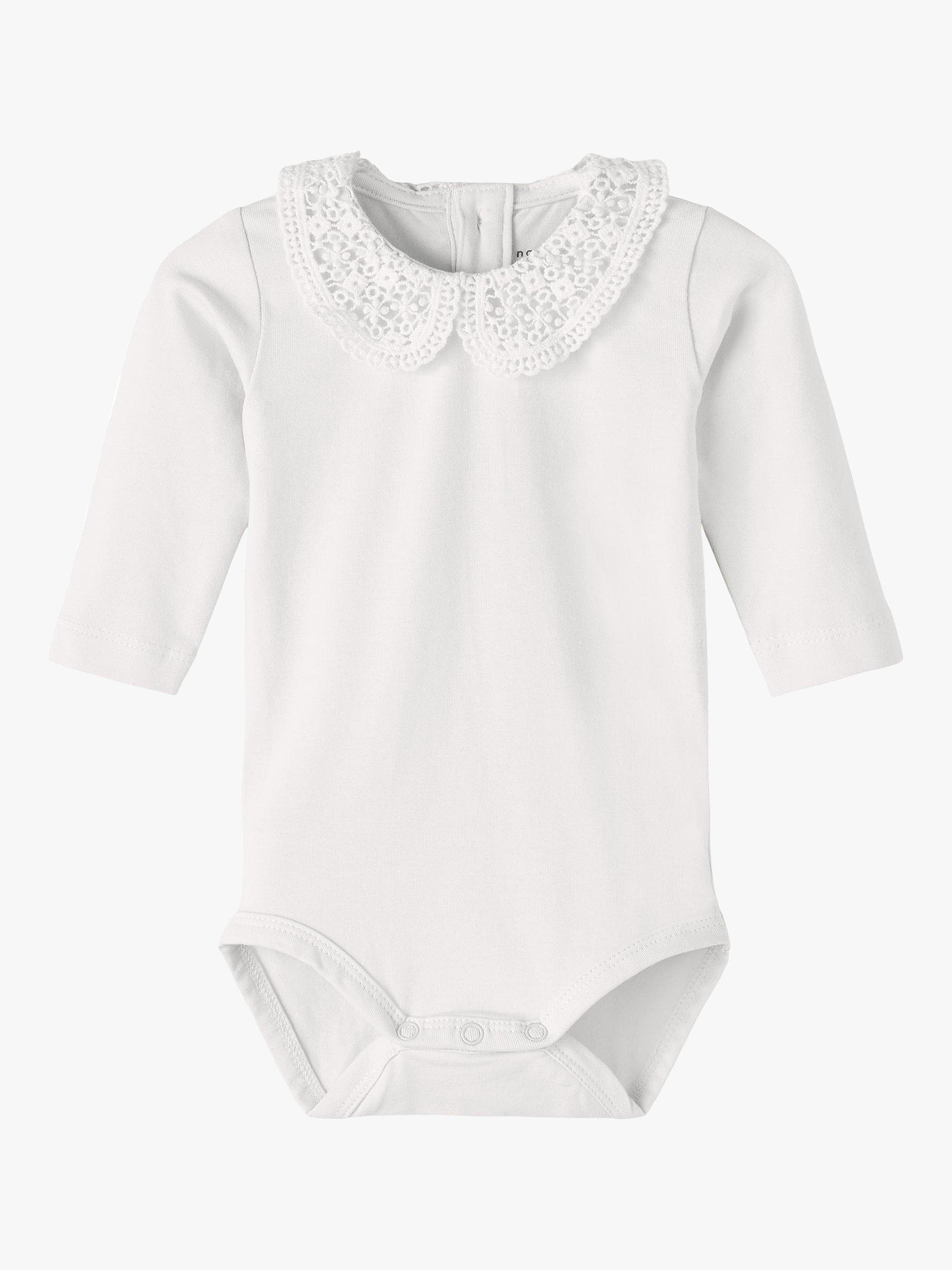 NAME IT Baby Organic Cotton Lace Trim Bodysuit, White